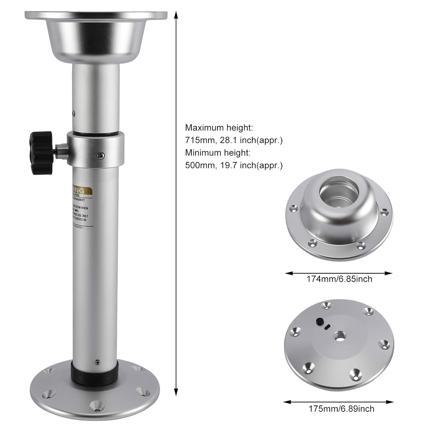 Artilife Table Pedestal Stand, Eight Adjustable Table Pedestal Stand Base for Marine Boat Yacht Caravan Motorhome Workroom Silver