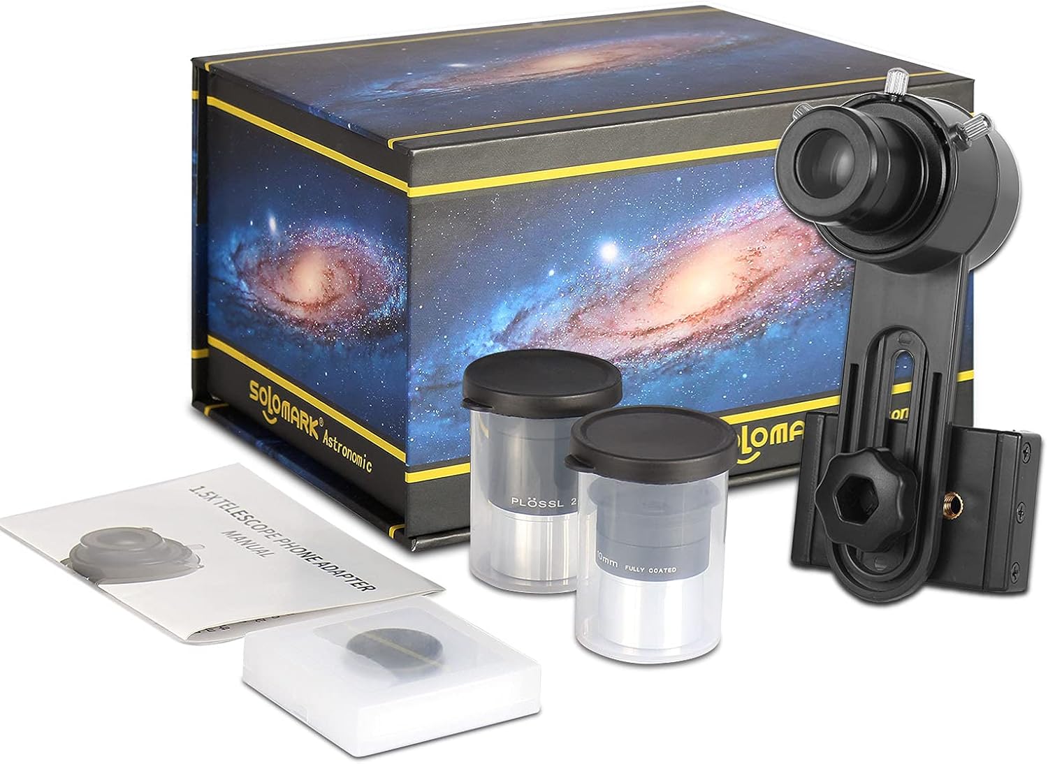 1.25Inch Telescope Accessory Kits - 2 PLOSSL Eyepieces of Different Specifications, a 13% Transmission Moon Filter and a Cellphone Adapter with 1.5X Barlow Lens Cellphone Adapter