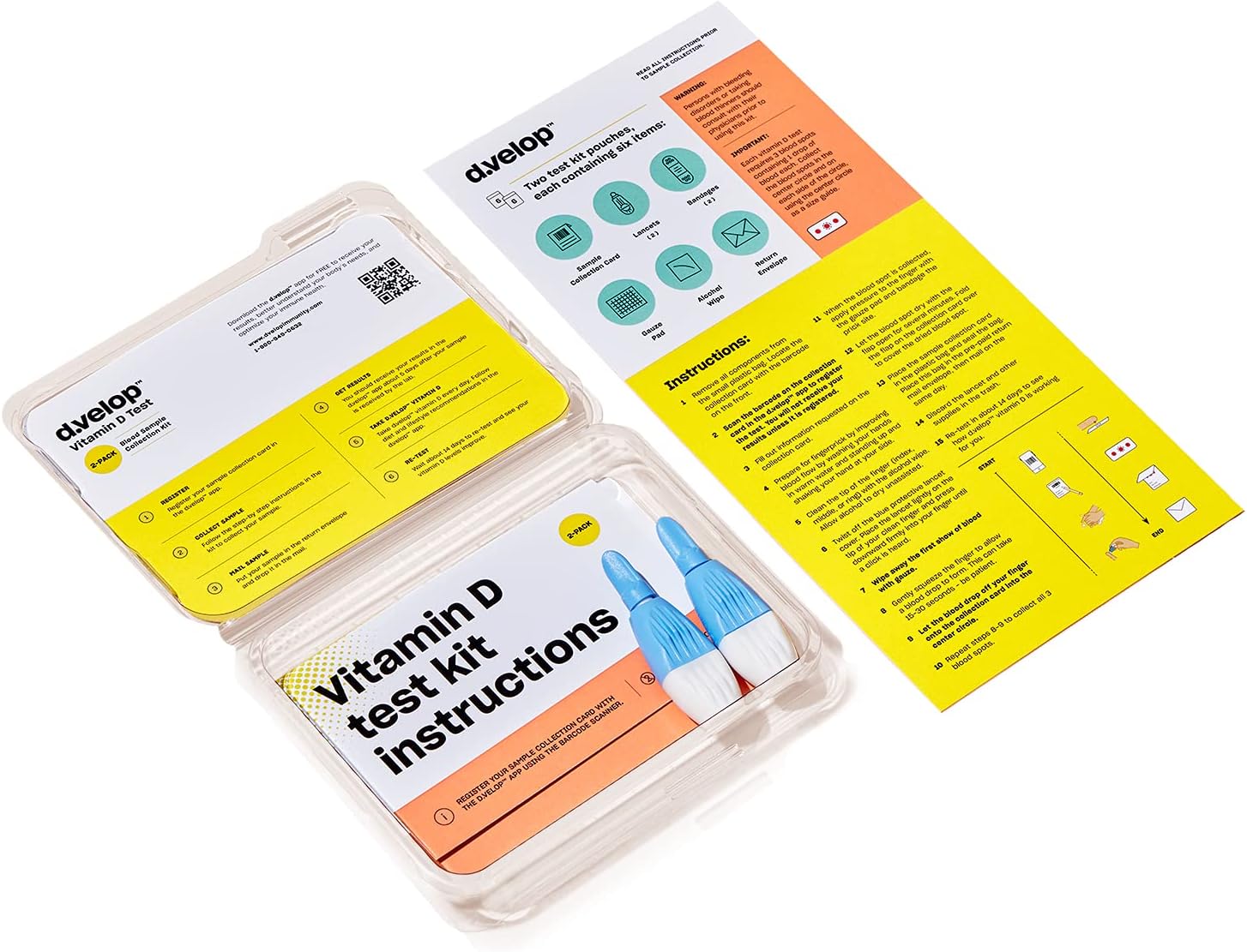 d.velop Vitamin D Test Kit, 2-Pack - Accurately Track Your Vitamin D Levels – Vitamin D Home Test, Includes Step-by-Step Instructions – Scientifically Validated, Fast Results – Track with Online App Pack of 2