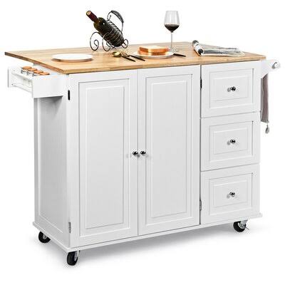 Red Barrel Studio Drop-Leaf Kitchen Island Trolley Cart Wood Storage Cabinet w/ Spice Rack White Red Barrel Studio Base Finish/F