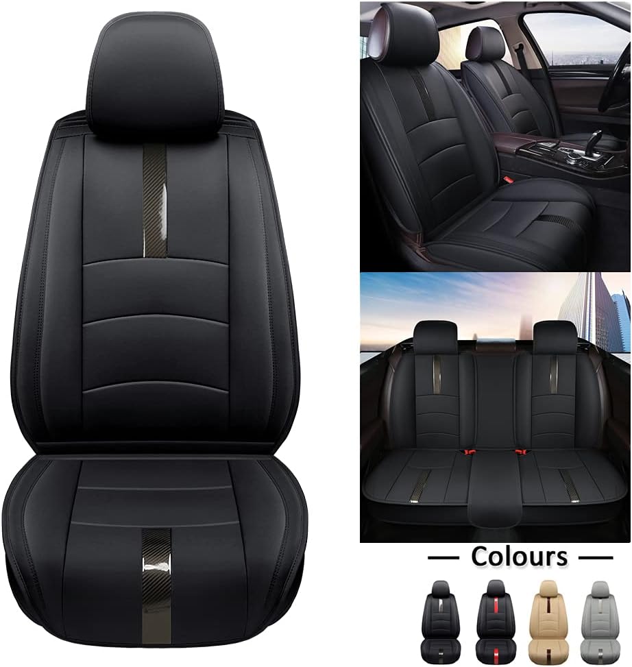 West Llama Leather Car Seat Covers Full Set Front and Rear for 5-Seater Vehicle Models Universal Fit Most Car SUV Pick-up Truck Waterproof (Black)
