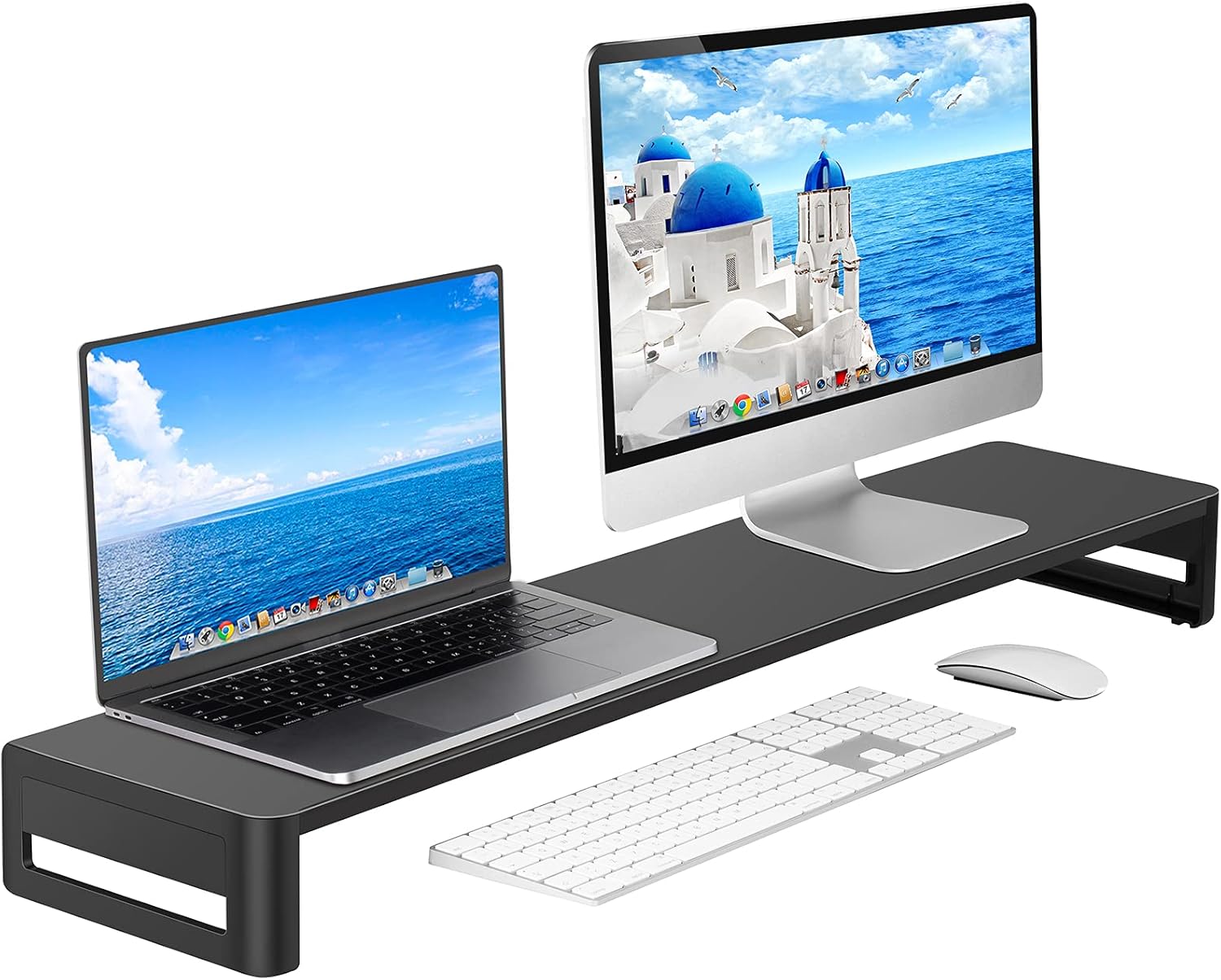 ENUSUNG Dual Monitor Stand Steel Monitor Stands for 2 Monitors, Metal Computer Stand Riser for Desk, Office, Desktop, Laptop, PC, iMac up to 32 Inches (Black)