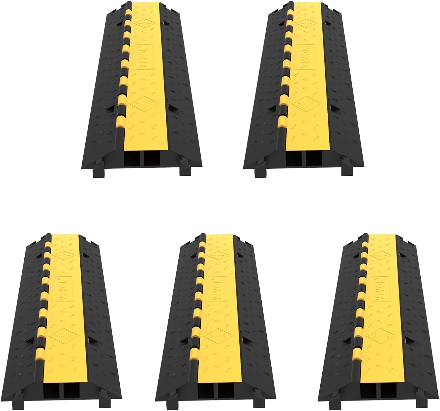 Happybuy 5 Pack Rubber Cable Protector Ramp 2 Channel Heavy Duty 66000lbs Load Capacity Cable Wire Cord Cover Ramp Speed Bump Driveway Hose Cable Ramp Protective Cover (2-Channel, 5Pack-66000Lbs)