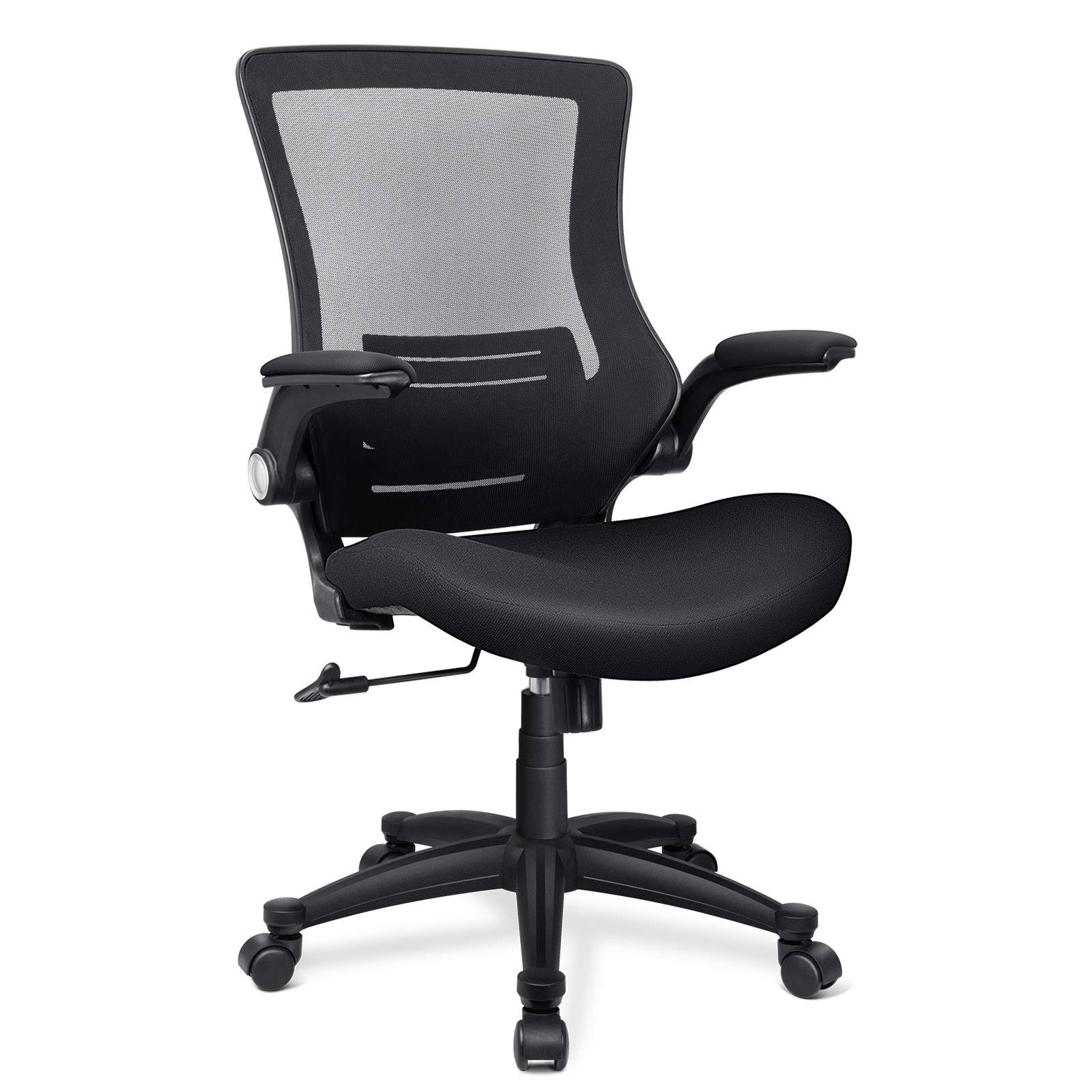 Funria Mesh Office Chair Ergonomic Mid Back Swivel Black Desk Computer Chair with Flip Up Arms Lumbar Support Height Adjustable