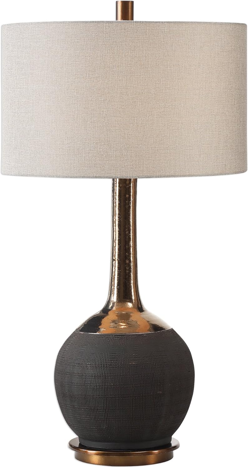 Uttermost 27779 Arnav Contemporary Textured Black and Golden Bronze Table Lamp