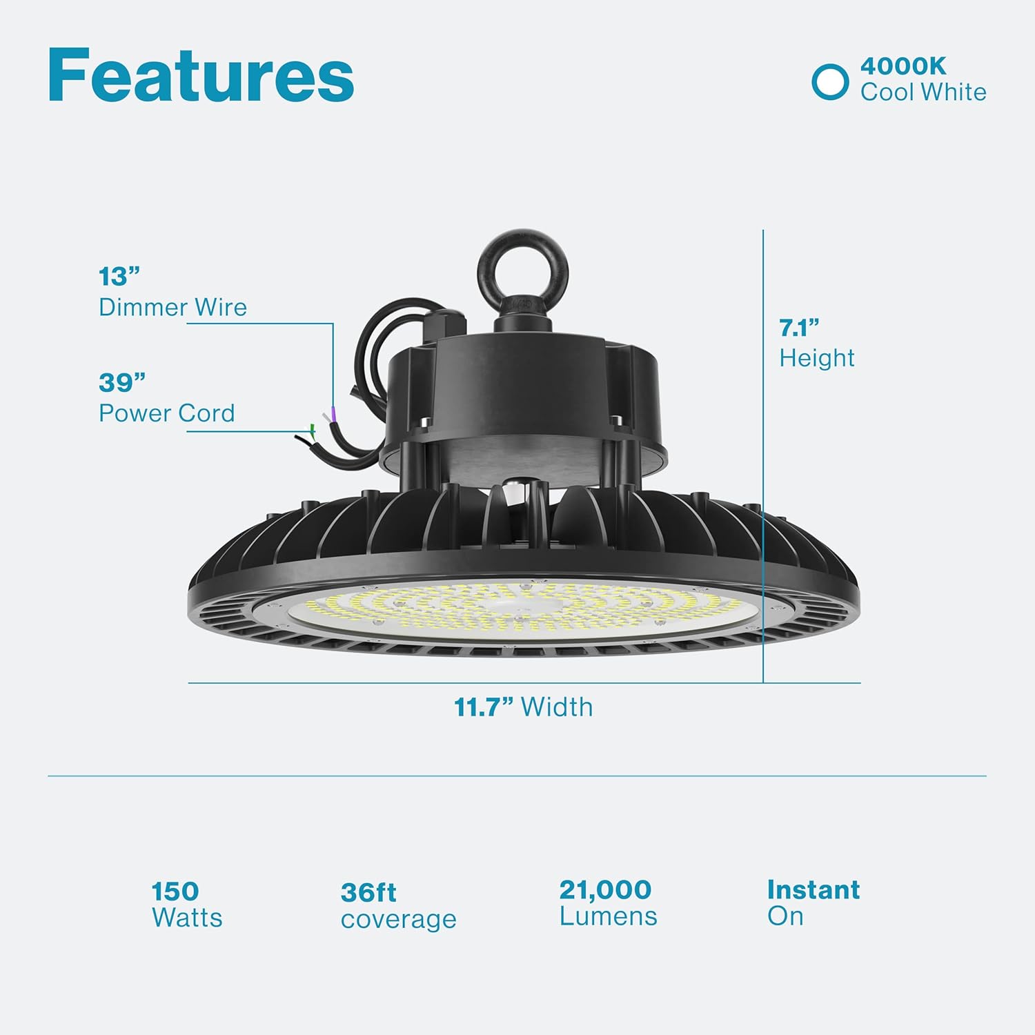 Sunco Lighting UFO LED High Bay Light, Lighting for Warehouse, 5000K Daylight, 150W, 21000 LM, 100-277V, Dimmable 1-10V, IP65 Waterproof, Super Bright, UL 3 Pack