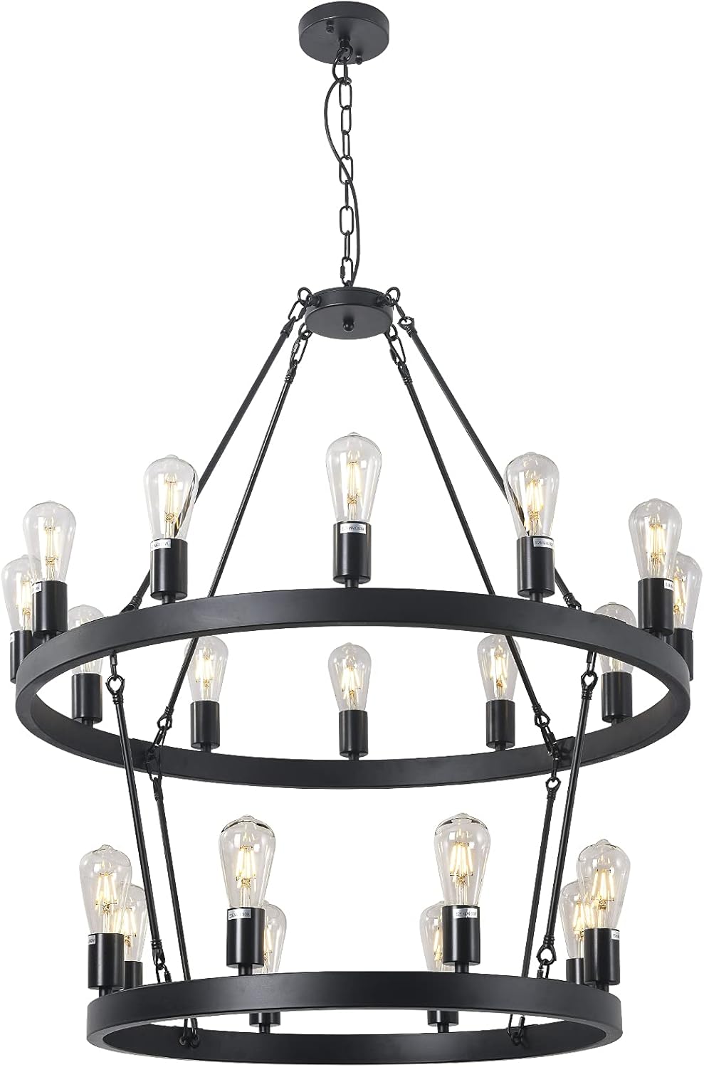 Black Double-Layer Circular Chandelier, Rural Wheel Farmhouse Island Light, 20 Light Branch Chandelier are Suitable for Villas, Living Rooms, Restaurants, Hotels, Clubs and Duplex Buildings