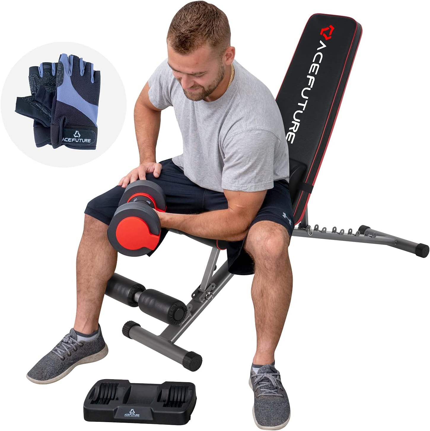 AceFuture Adjustable Weight Bench for Full Body Workout, Foldable Strength Training Bench Press with Lumbar Pad for Home Gym Exercise, 500 lbs Capacity