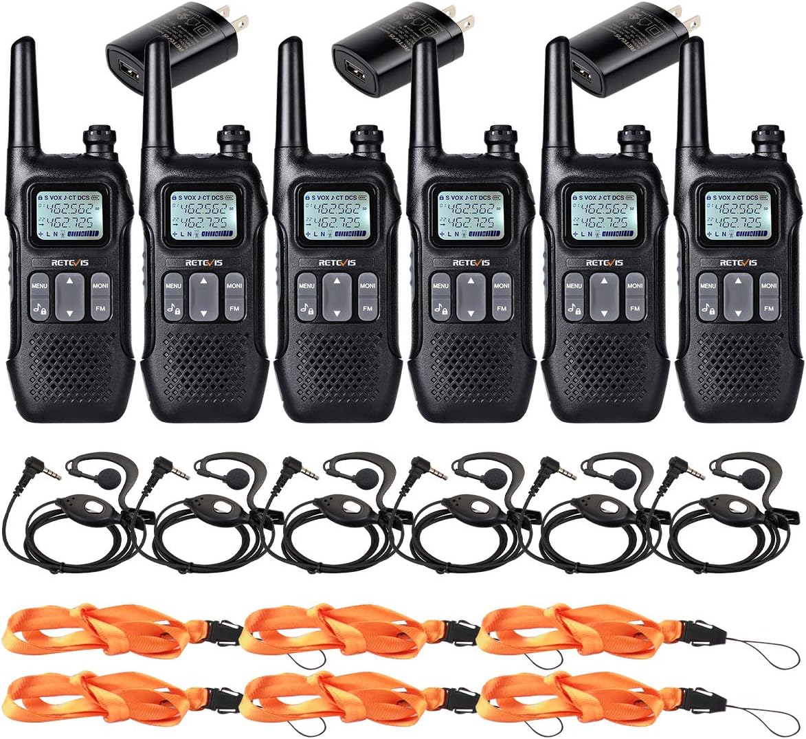 Retevis RT16 Walkie Talkies with Earpieces,Two Way Radios Long Range Rechargeable Dual Watch Emergency Flashlight NOAA VOX,2 Way Radio for Business Retail Hotel(6 Pack)