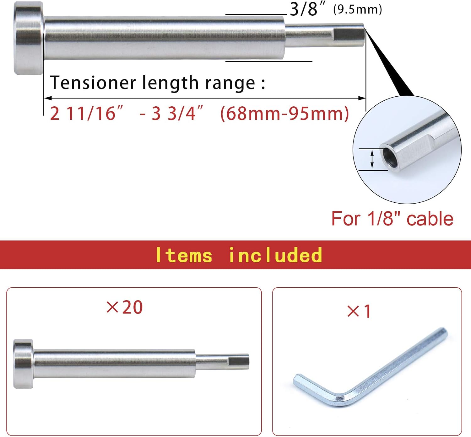 Muzata 20Pack Invisible Cable Railing kit 1/8