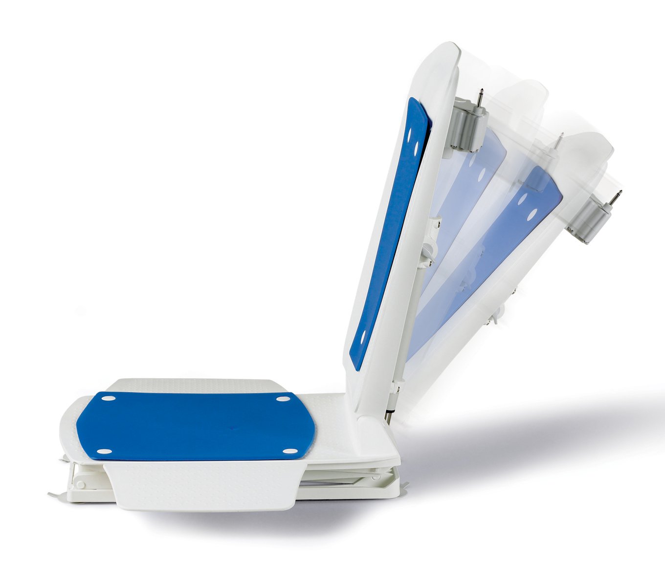 Bathmaster Deltis Bath Lift, Motorized Bath and Shower Seat with Comfortable Blue Cover, Backrest, Transfer Flaps, Waterproof Hand Controller, and Rechargeable Batteries, 309 lbs Weight Capacity