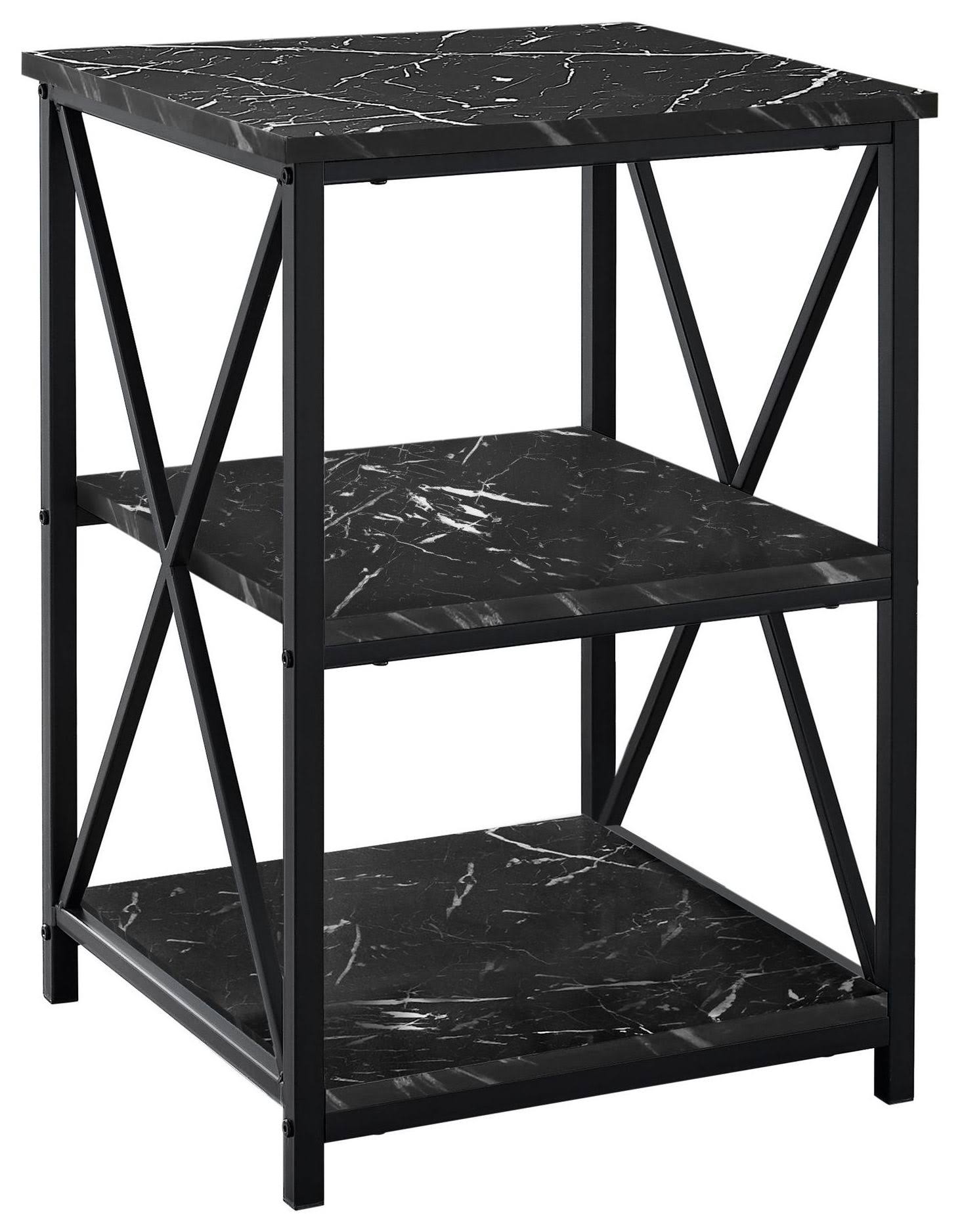 Monarch Specialties I 3595 Accent Table - 26x22H / Black Marble / Black