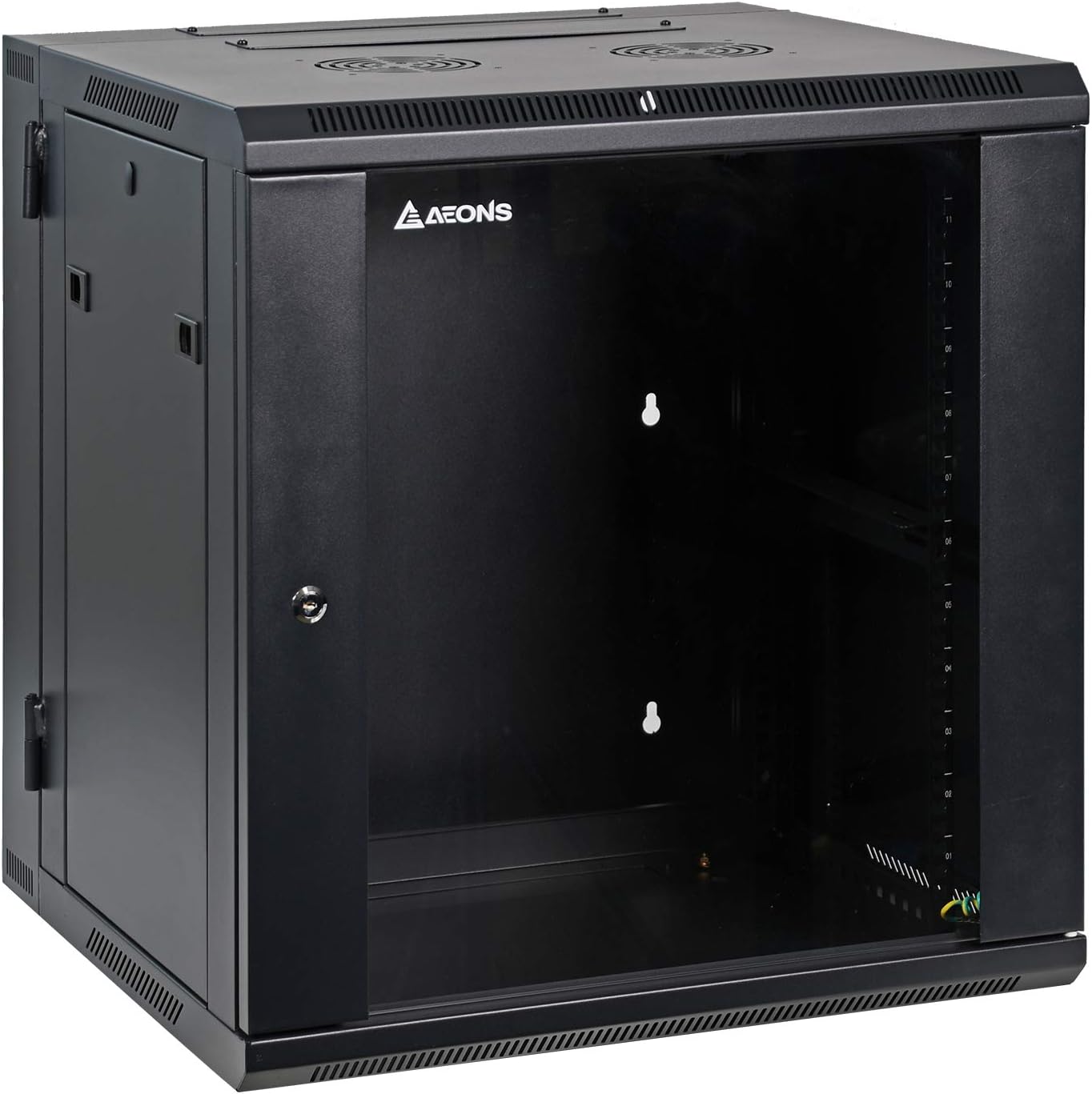 AEONS 12U Professional Wall Mount Server Cabinet Enclosure Double Section Hinged Swing Out 19-Inch Server Network Rack Locking Glass Door 22-Inches Deep Black (Fully Assembled)
