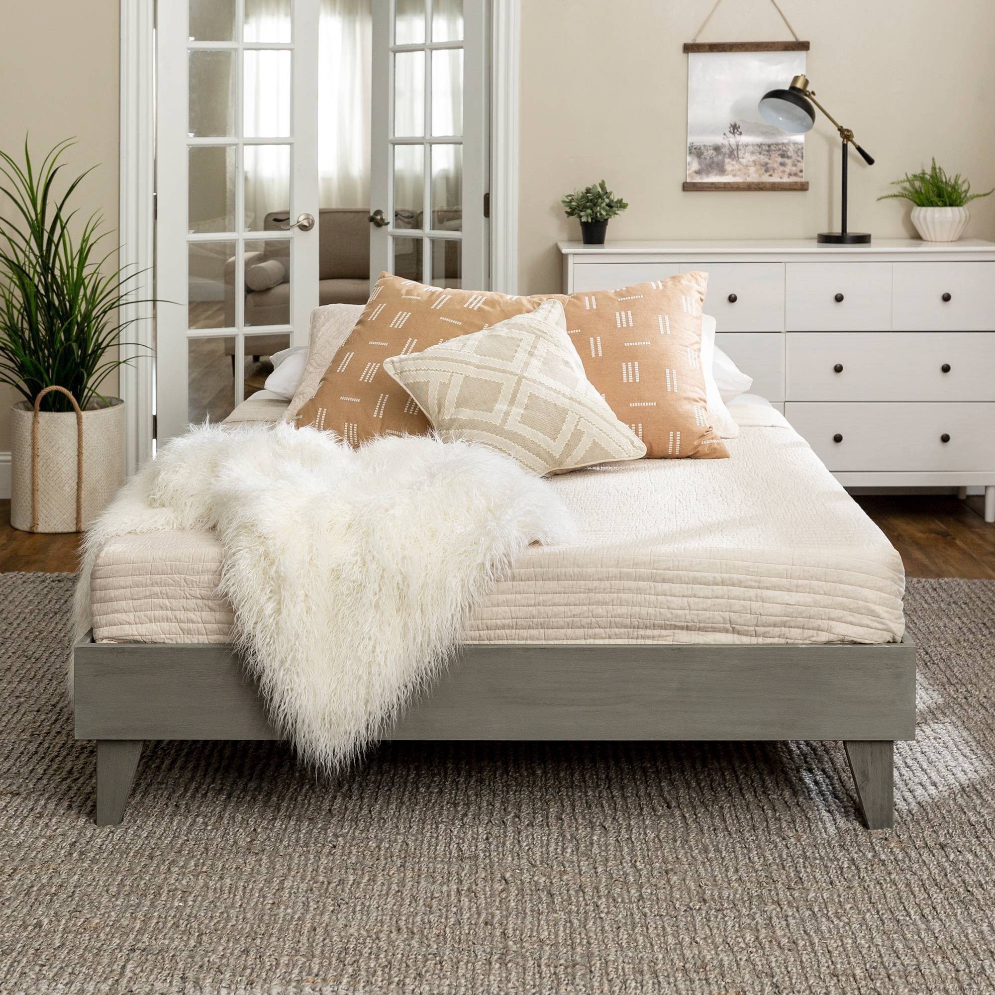 Queen Solid Wood Platform Bed Gray Brush - Saracina Home