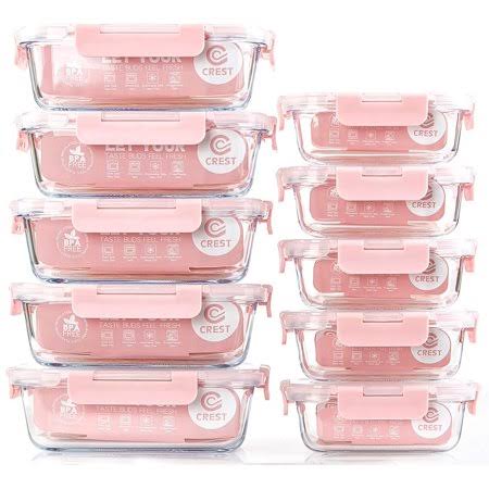 [10 Pack] Glass Meal Prep Containers, Food Storage Containers with Lids Airtight, Glass Lunch Boxes, Microwave, Oven, Freezer an