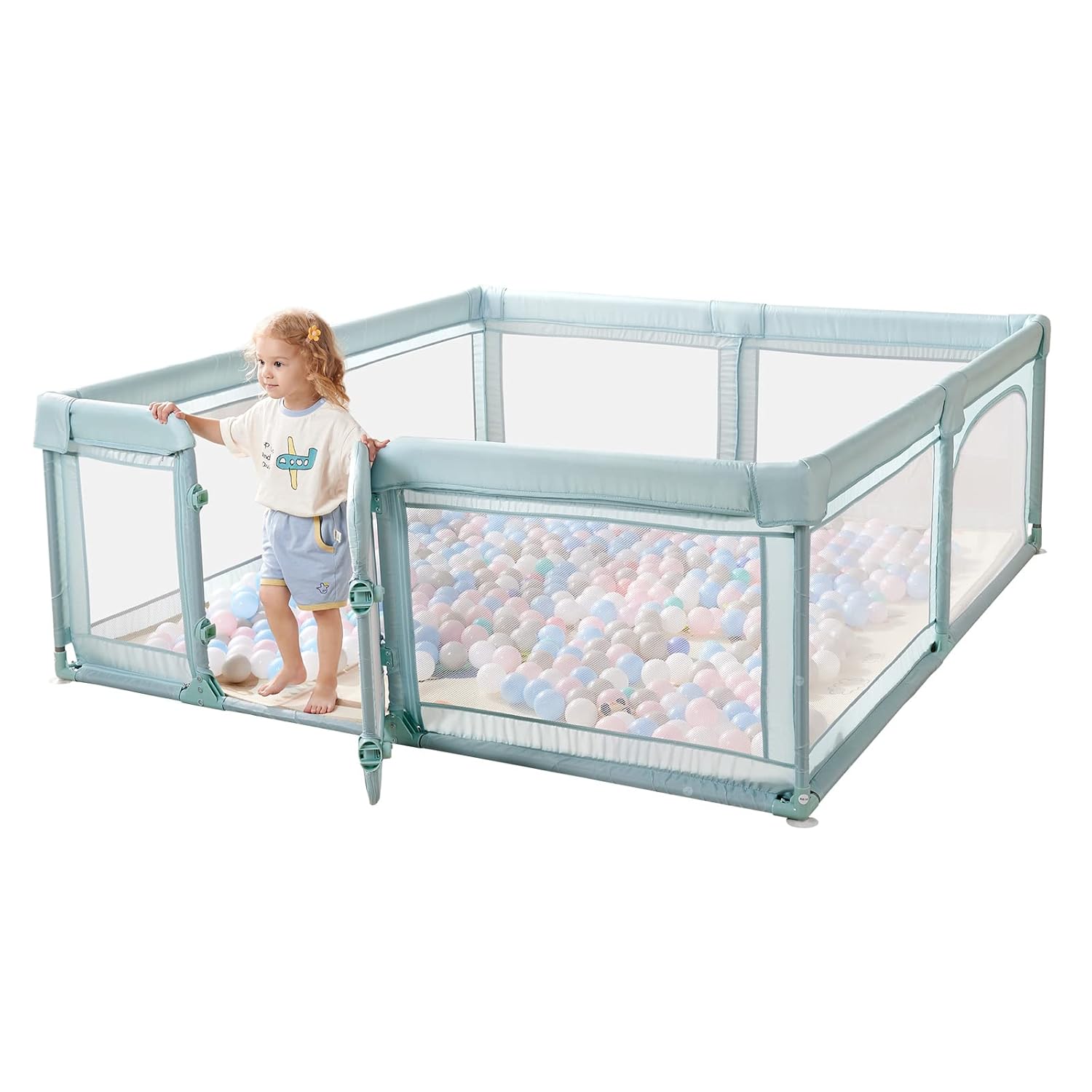 Sweeby Baby Playpen with Gate, Extra Large Playpen for Babies and Toddlers and Infant Safety Kids Activity Center Baby Fence Area Packable for Indoor and Outdoor