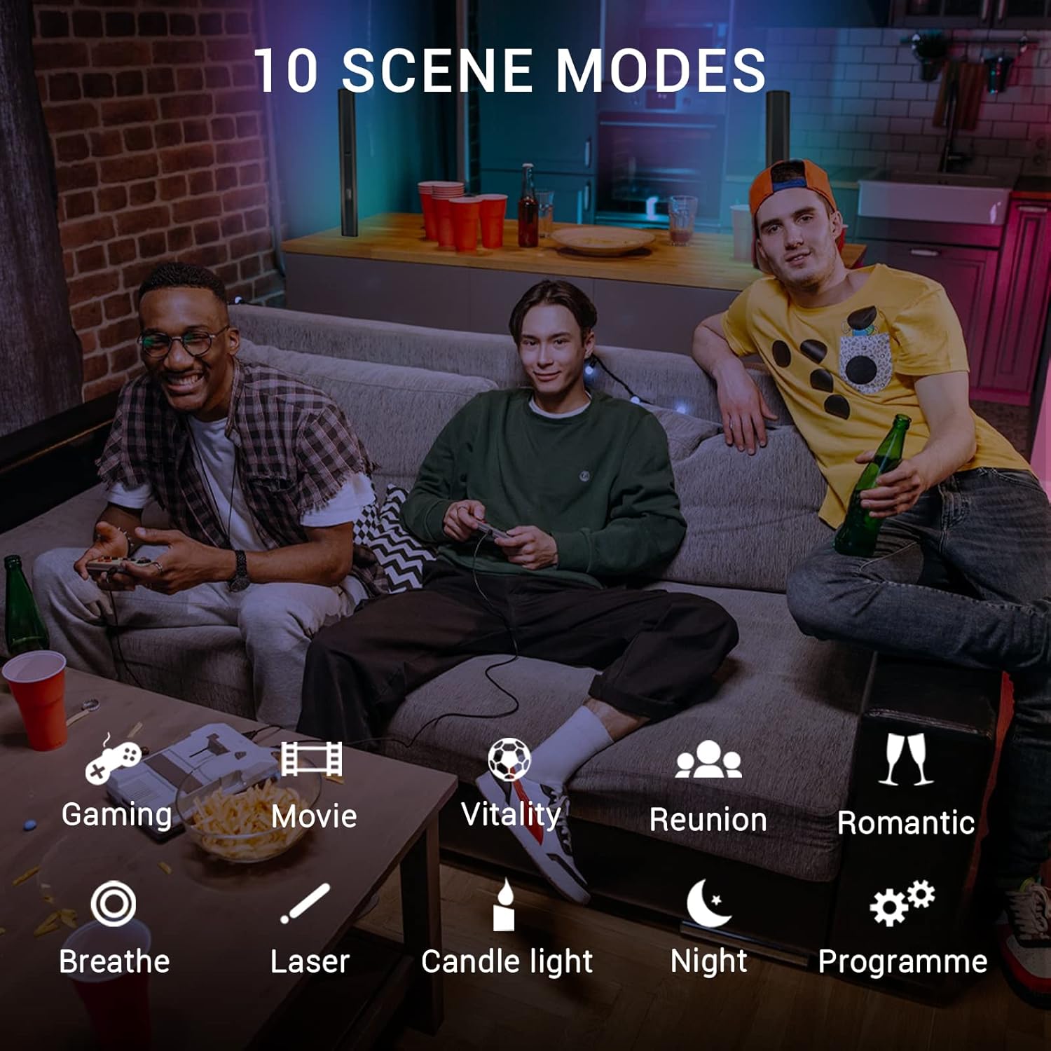 Smart Light Bars, STARRYAURA RGBIC Smart LED Flow Gaming Light Bar with 10 Scene Modes and Music Modes, Bluetooth Color Light Bar for Room, PC, TV, Entertainment Decoration Pack of 2