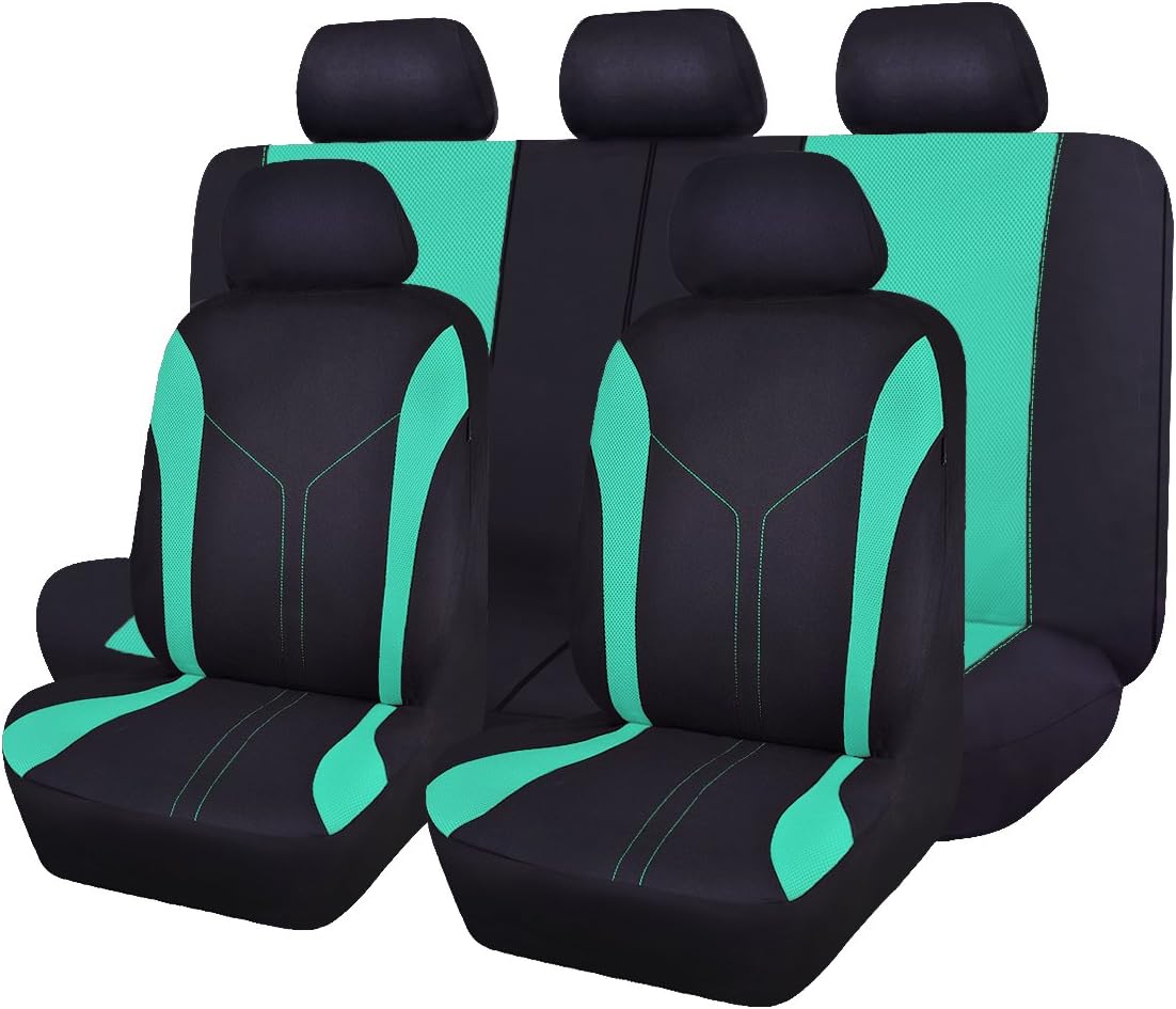 Flying Banner Car Seat Covers Front Seats and Rear Bench Mesh Fabric Rear Bench Split Polyester Cover Easy Installation SUV CAR Woman Lady Femal (Front Set, Black Red) Pack of 2