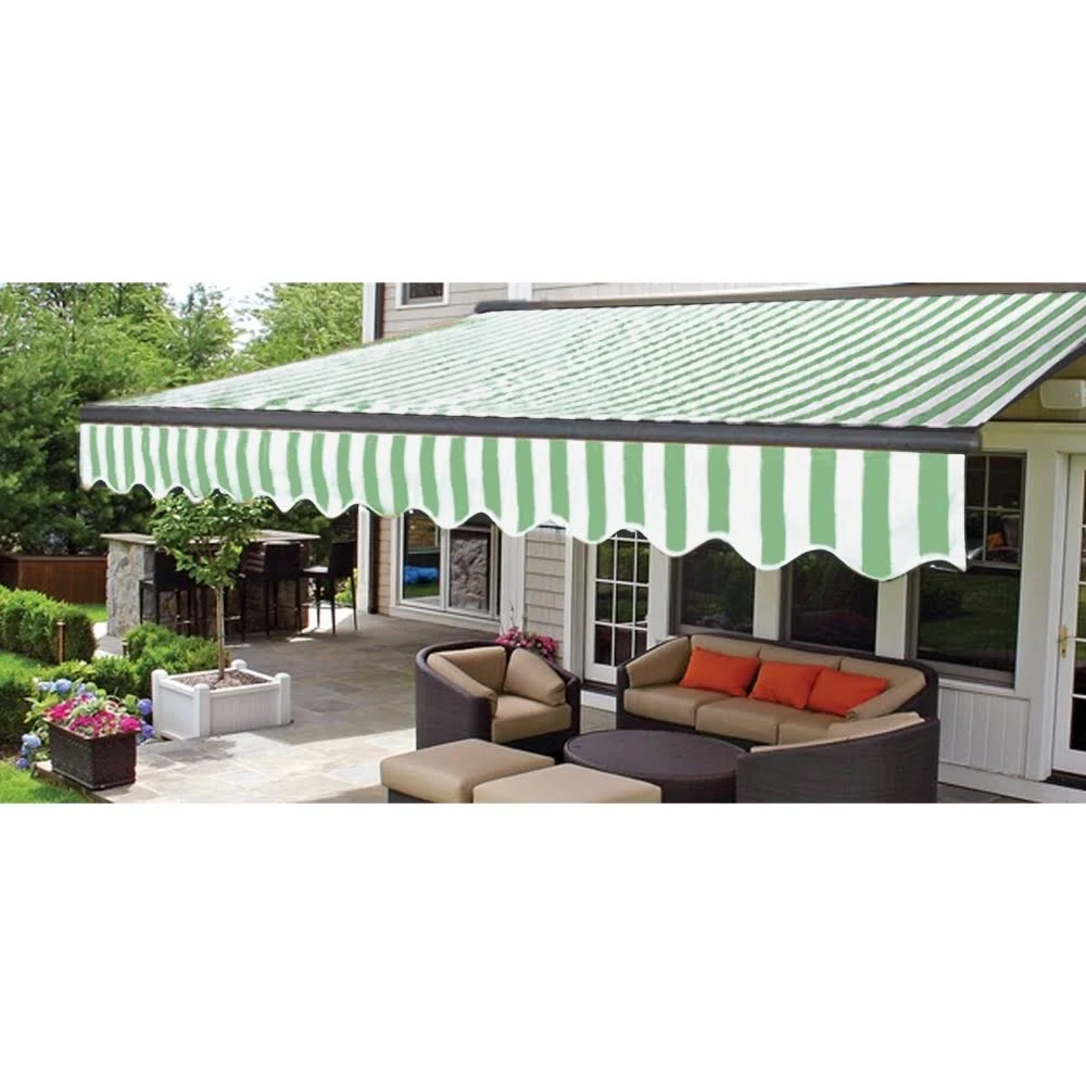 Aleko AWCM13X10GWSTR00-UNB 13 x 10 ft. Motorized Sunshade Half Cassette Retractable Patio Deck Awning Green u0026 White