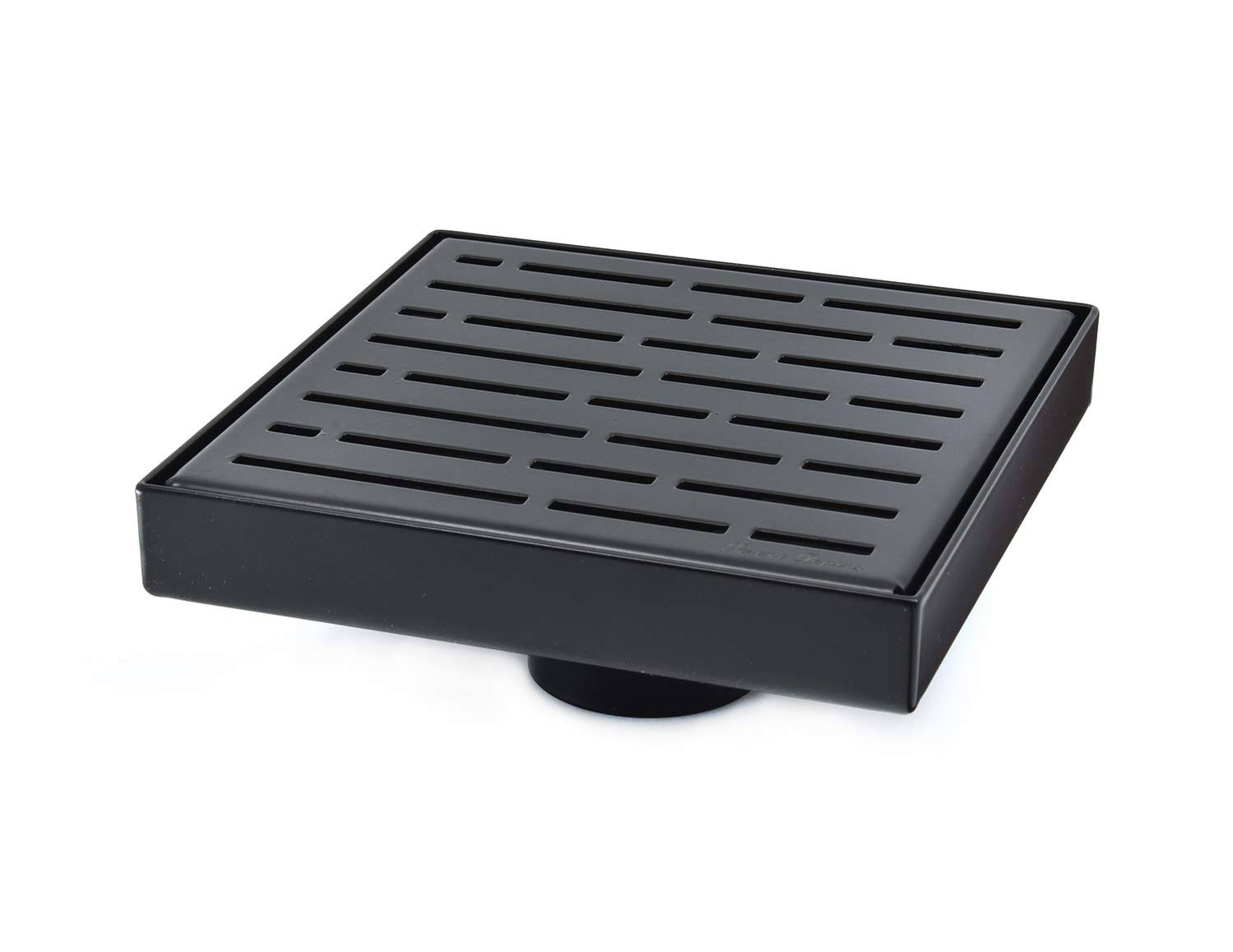 Serene Drains Matte Black 4 inch Square Drain, Broken Lane Design