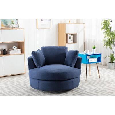 Modern Moez Swivel Accent Chair Barrel Chair for Hotel Living Room / Modern Leisure Chair Latitude Run Fabric: Navy Linen Blend