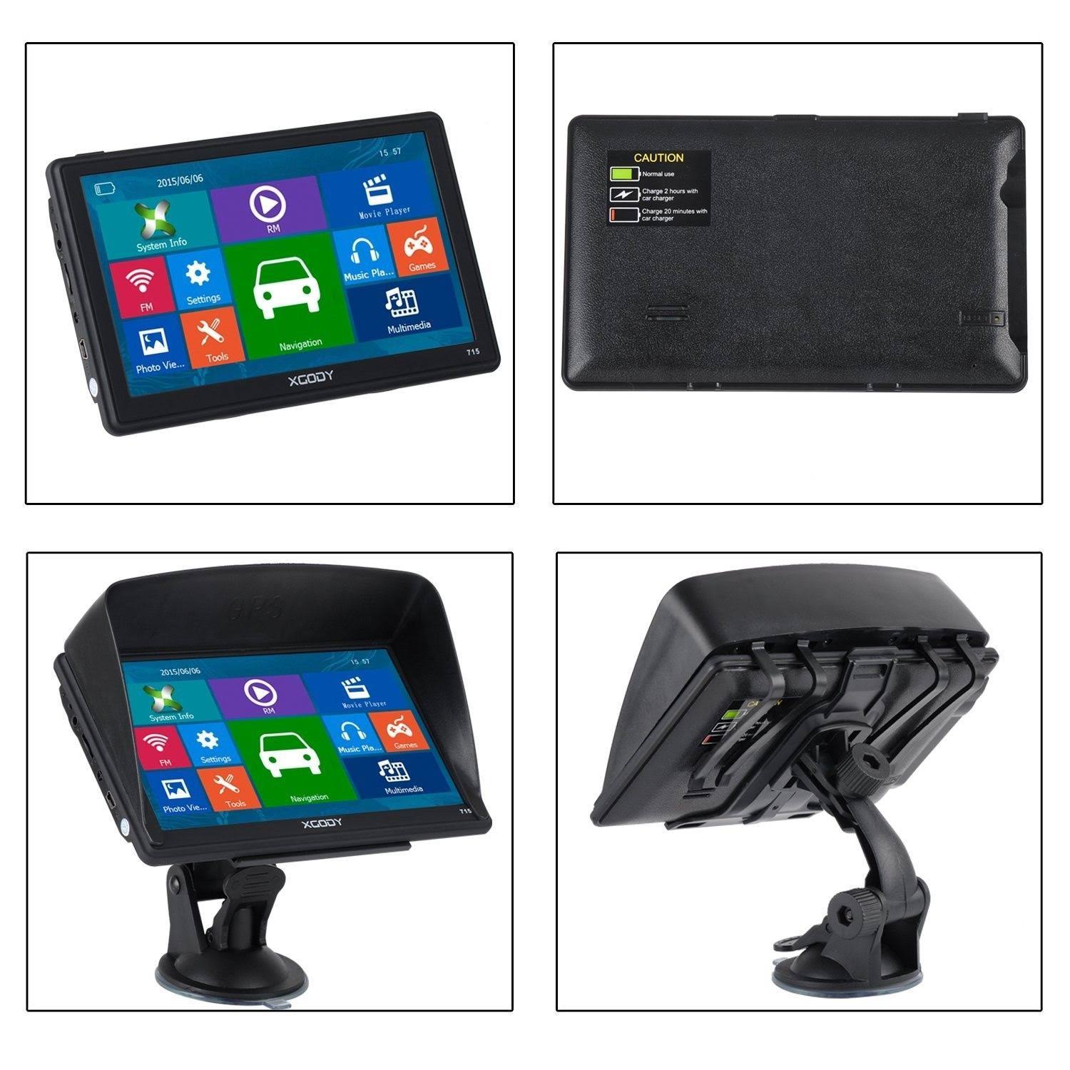 XGODY Portable Truckers GPS with Sun Shade Capacitive Touch Screen 8GB ROM 7 inch Car Navigation System Bluetooth at NAV Lifetim