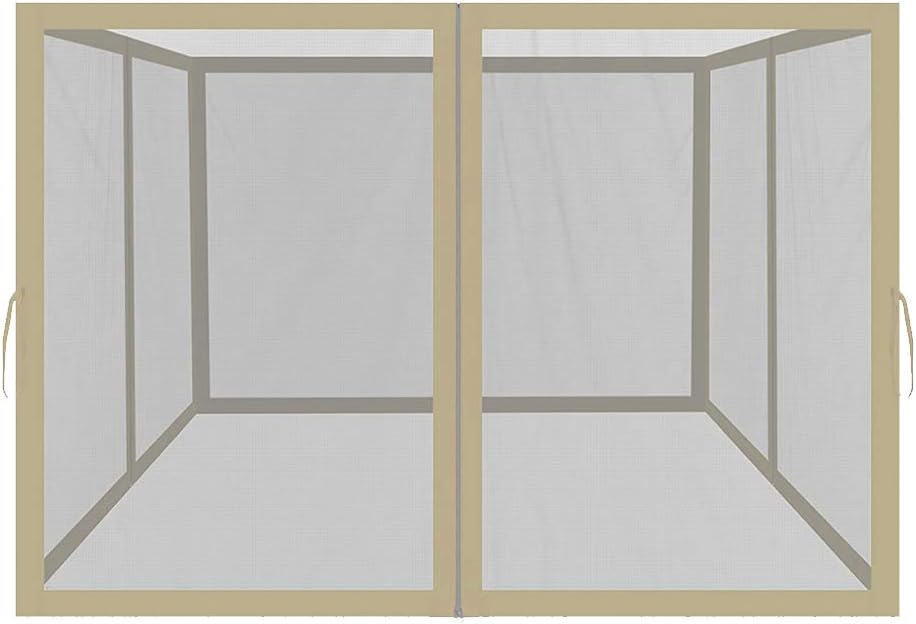 Easylee Universal 10’x 10’ Gazebo Replacement Mosquito Netting, 4-Panel Netting Walls for Patio with Zippers (Beige) Pack of 2