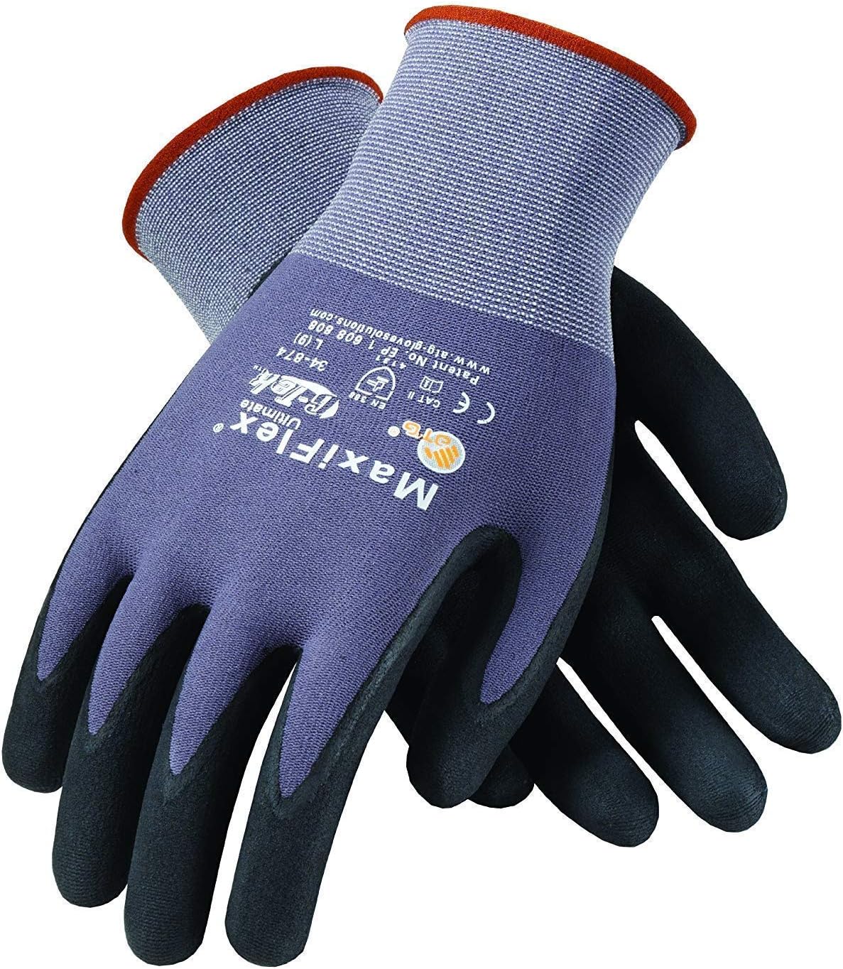 12 Pack MaxiFlex 34-874 MEDIUM / 34-874 Seamless Knit Nylon/Lycra Glove with Nitrile Coated icro-Foam Grip on Palm and Fingers - Excellent grip and abrasion resistance (12 PACK)