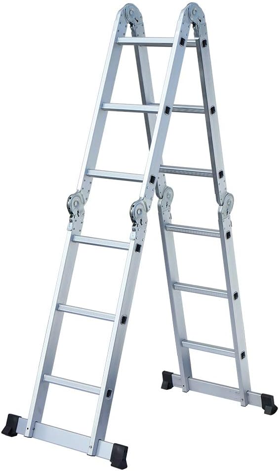 Wodesid Folding Telescoping Ladder 8.5 FT Aluminum Extension Ladder Multi-Purpose Telescopic Ladder Home or Emergency Use Portable Collapsible Ladders 330lbs Max Capacity (8.5FT Telescoping Ladder)