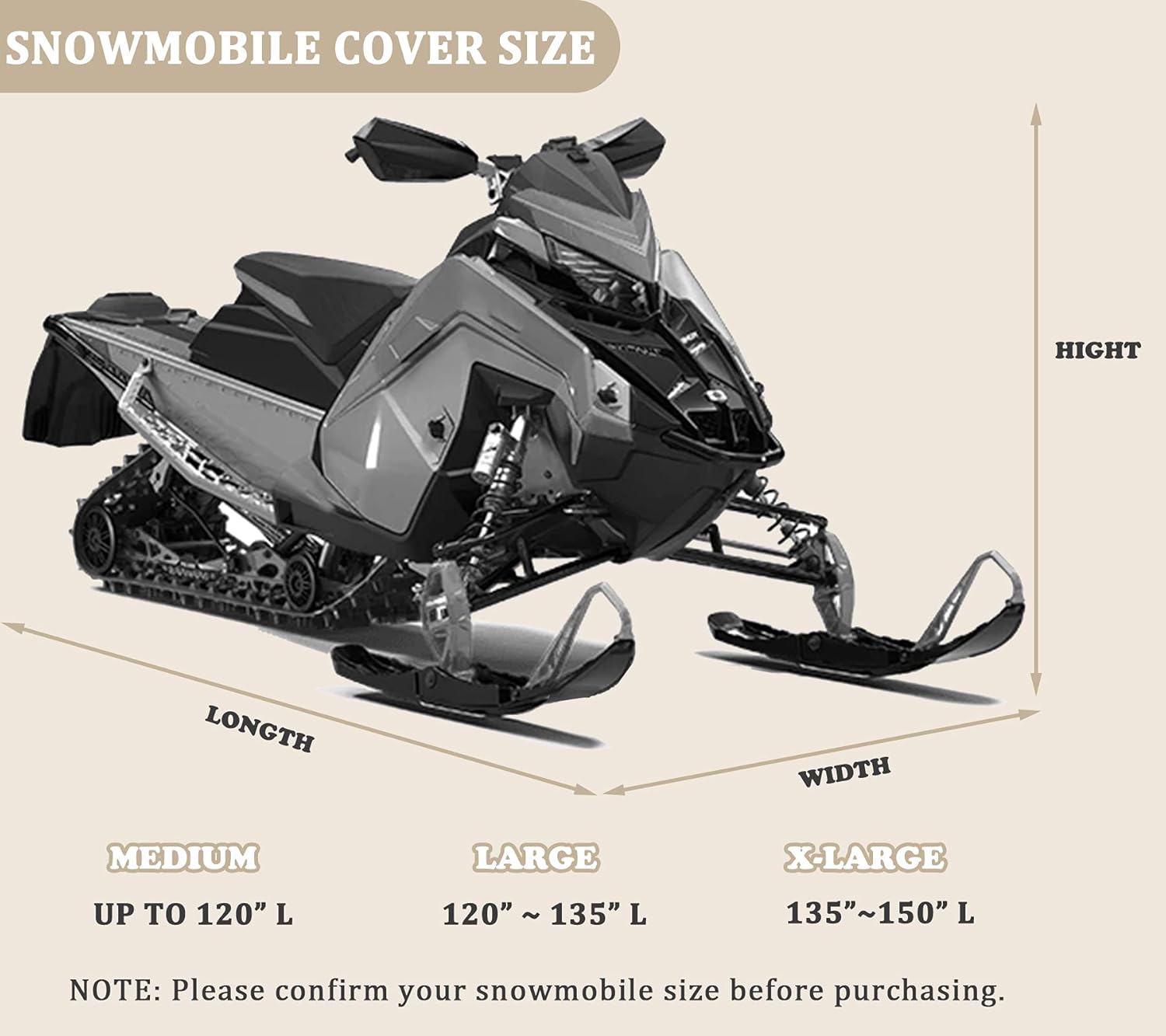 Universal Snowmobile Cover for Polaris/Skidoo/Yamaha, Black Oxford Waterproof Fabric, Trailerable Snowmobile Storage Cover, Snow Machine Sled Cover Fits up to X-Large 150&rsquo;&rsquo;x W 51&rsquo;&rsquo;x H 50&rsquo;&rsquo;