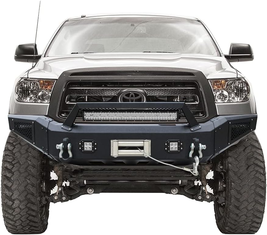 NW Black Texture Steel Front Bumper With Winch Plate&LED Lights For 2007-2013 Tundra