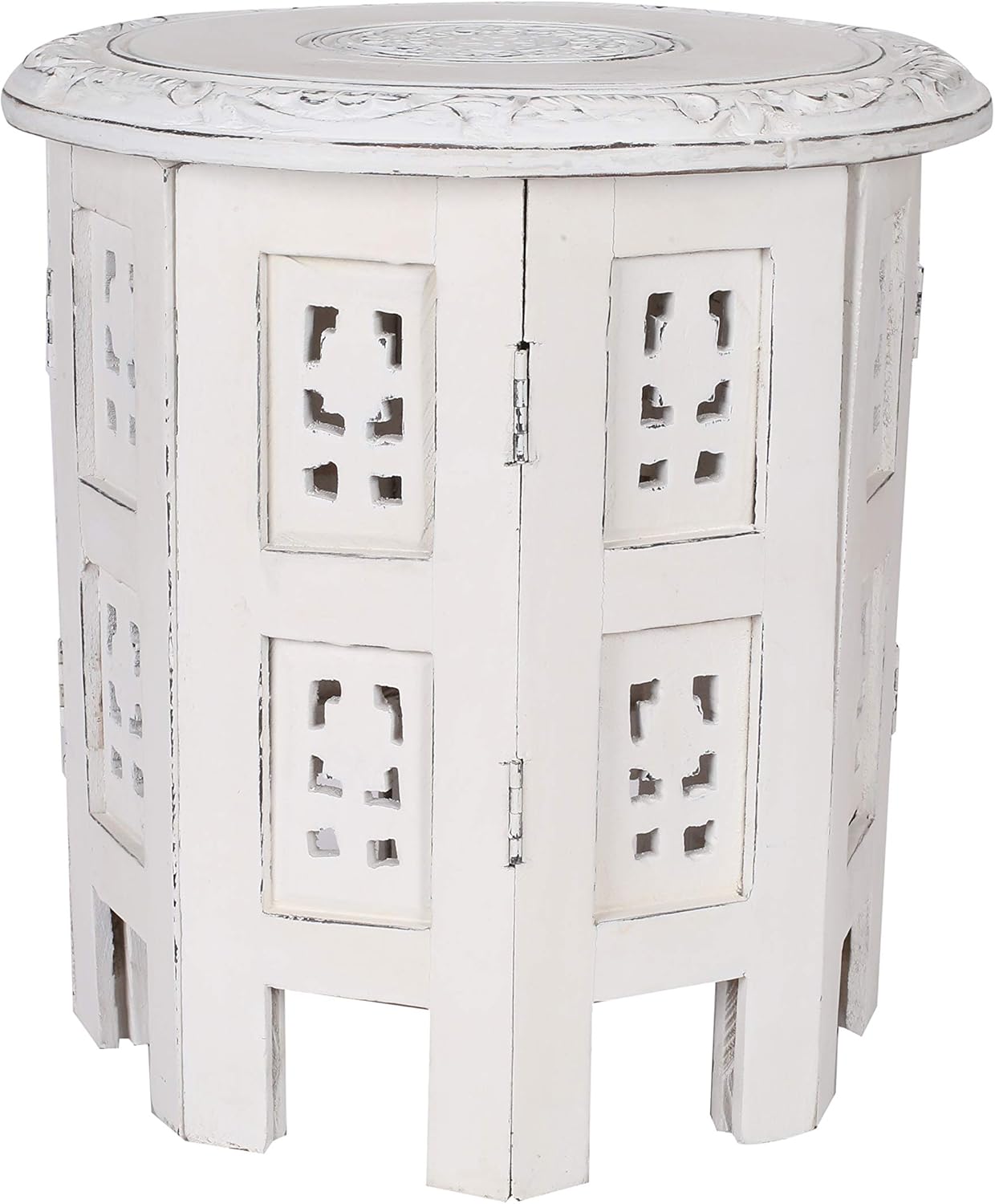 Hand Crafted Solid Wood Accent Table, Side Table, Entryway Table, Wooden End Table, Octagonal Wooden Table - 18 Inch Round Top x 18 Inch High - White
