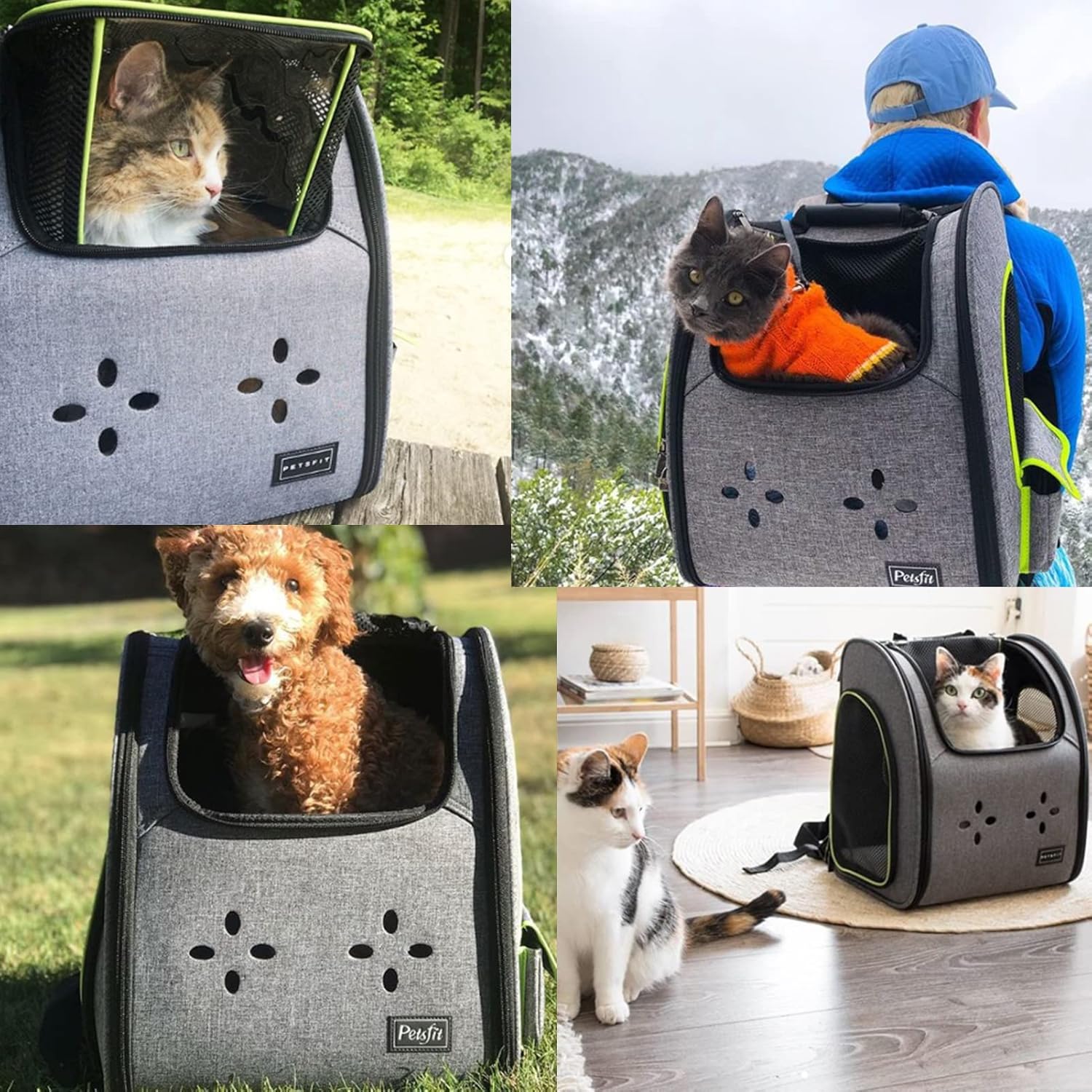 Petsfit Cat Backpack Carrier, Comfortable Soft-Side Pet Carrier Backpack with Good Ventilation, Easy-Fit for Traveling Hiking Camping for Small Dogs Cats Rabbits