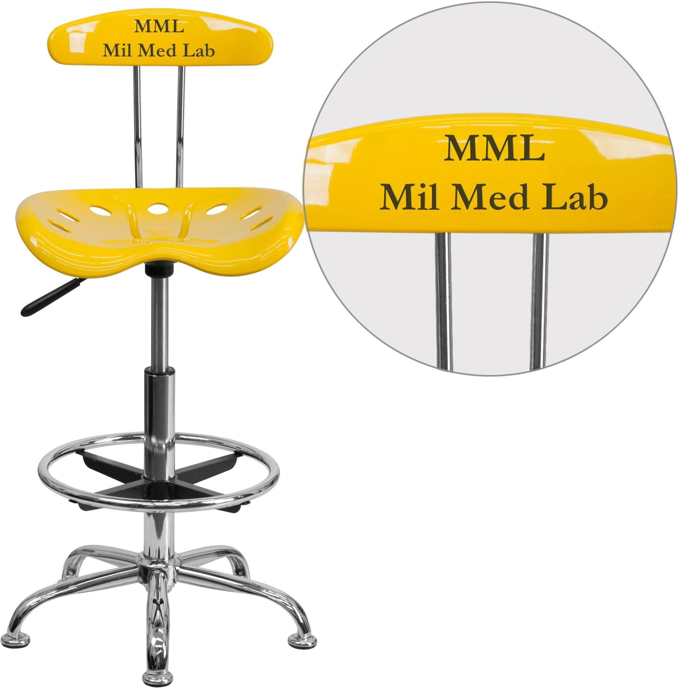 Flash Furniture Lf-215-yellow-emb-vyl-gg Personalized Vibrant Orange-Yellow and Chrome Drafting Stool with Tractor Seat