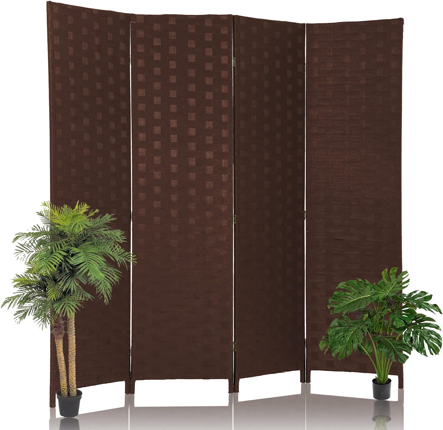 HCY Room Dividers 6FT Wall Divider 4 Panels Partition Screen Folding Privacy Screen Divider Freestanding Wood Mesh Hand-Woven Design with Two-Way Hinges for Living Room/Bedroom/Hotel/Office (Black) Pack of 2