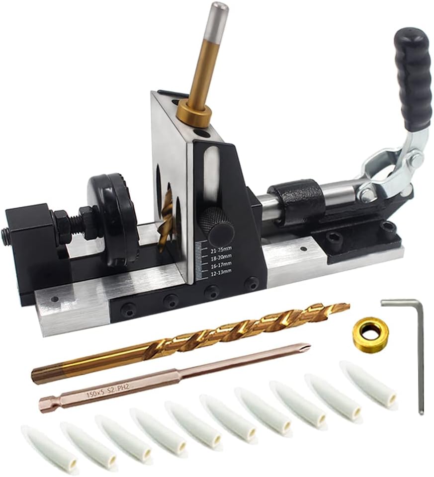 Pocket Hole Jig with Clamp Kit - Adjustable Metal Steel 3 Holes Guide System for Thick Wood 1/2