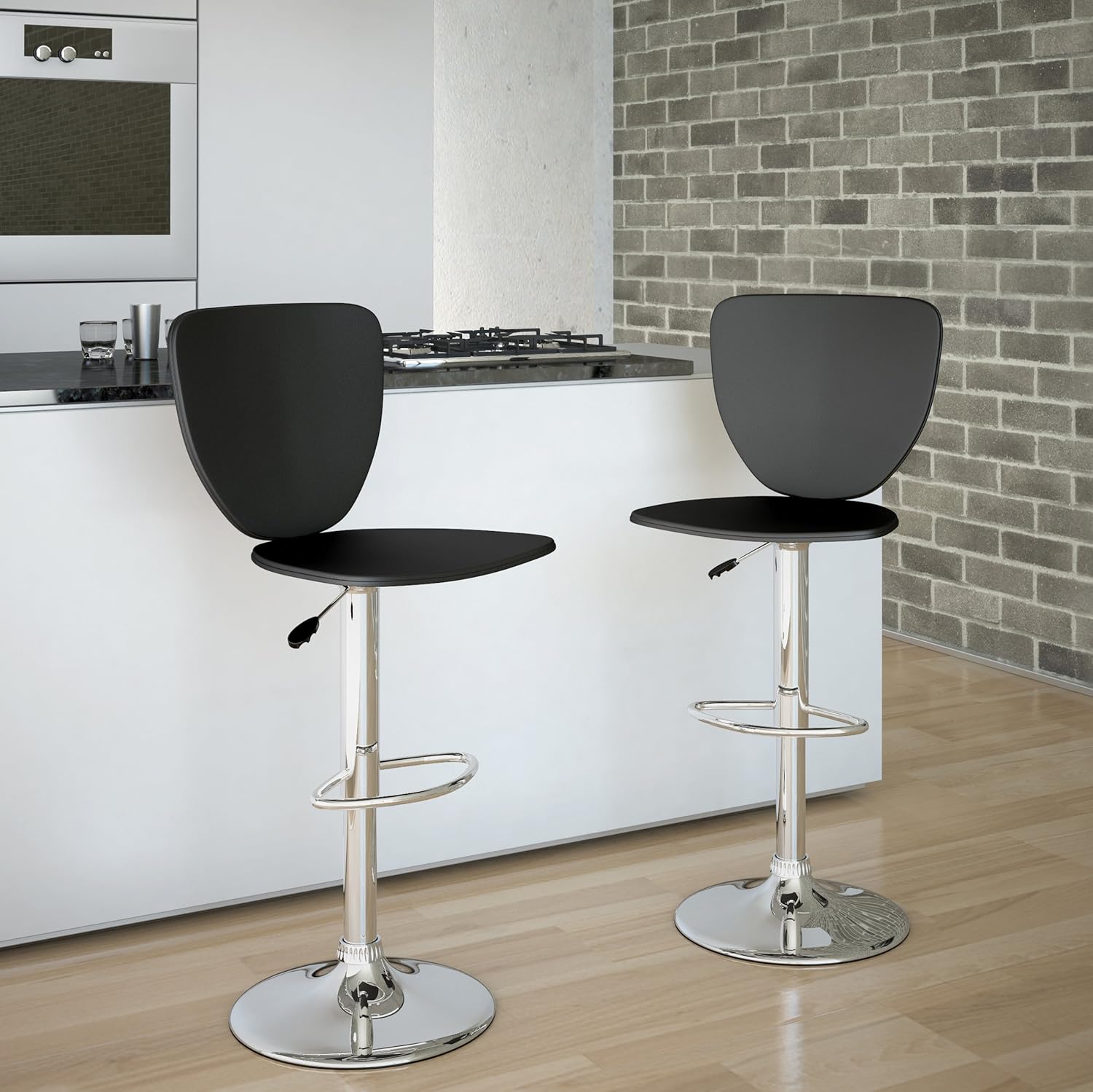 CorLiving High Back Adjustable Bar Stool, Black Leatherette, Set of 2