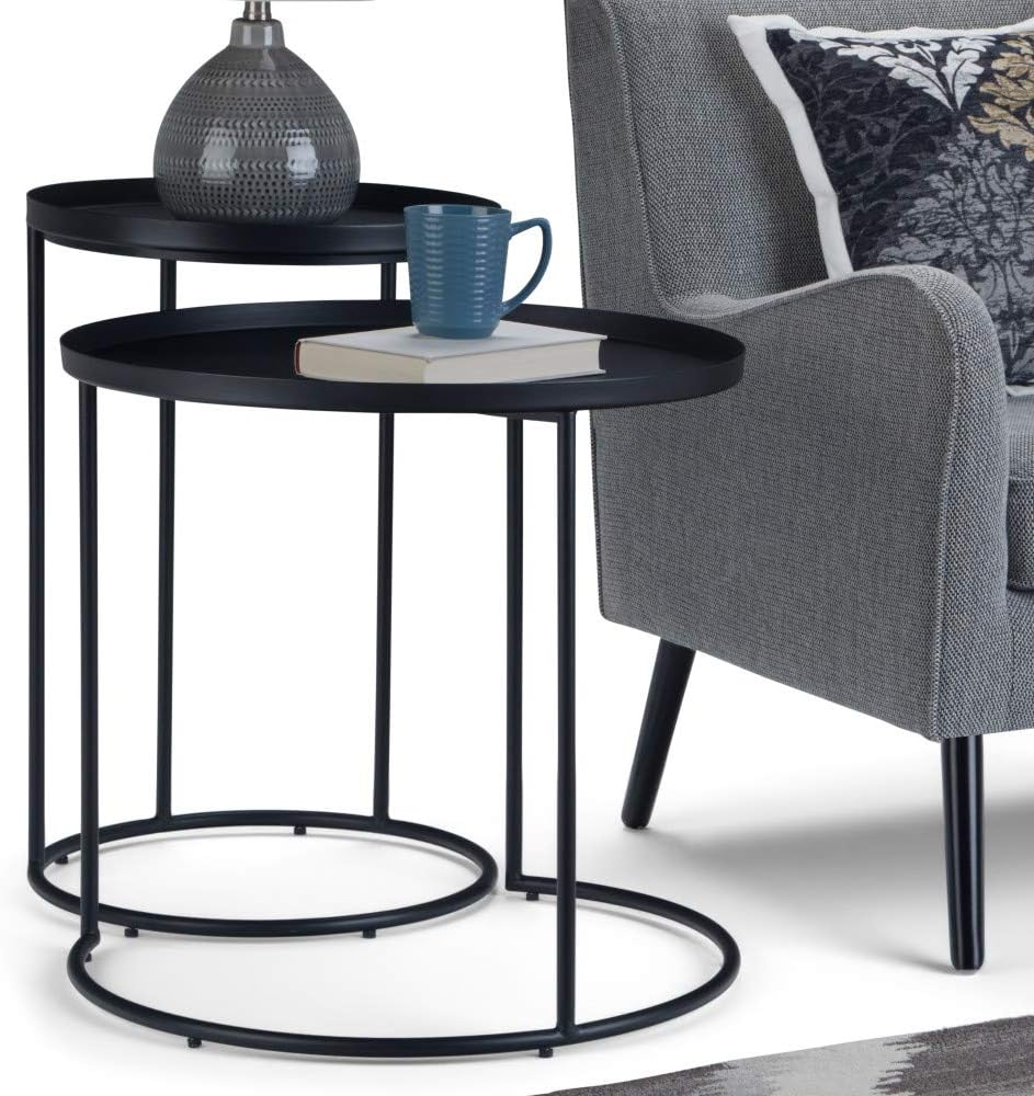 SIMPLIHOME Monet Modern Industrial 24 inch Wide Metal 2 Pc Nesting Table in Black, Fully Assembled, End, Bedside Table and Nightstand, for the Living Room and Bedroom