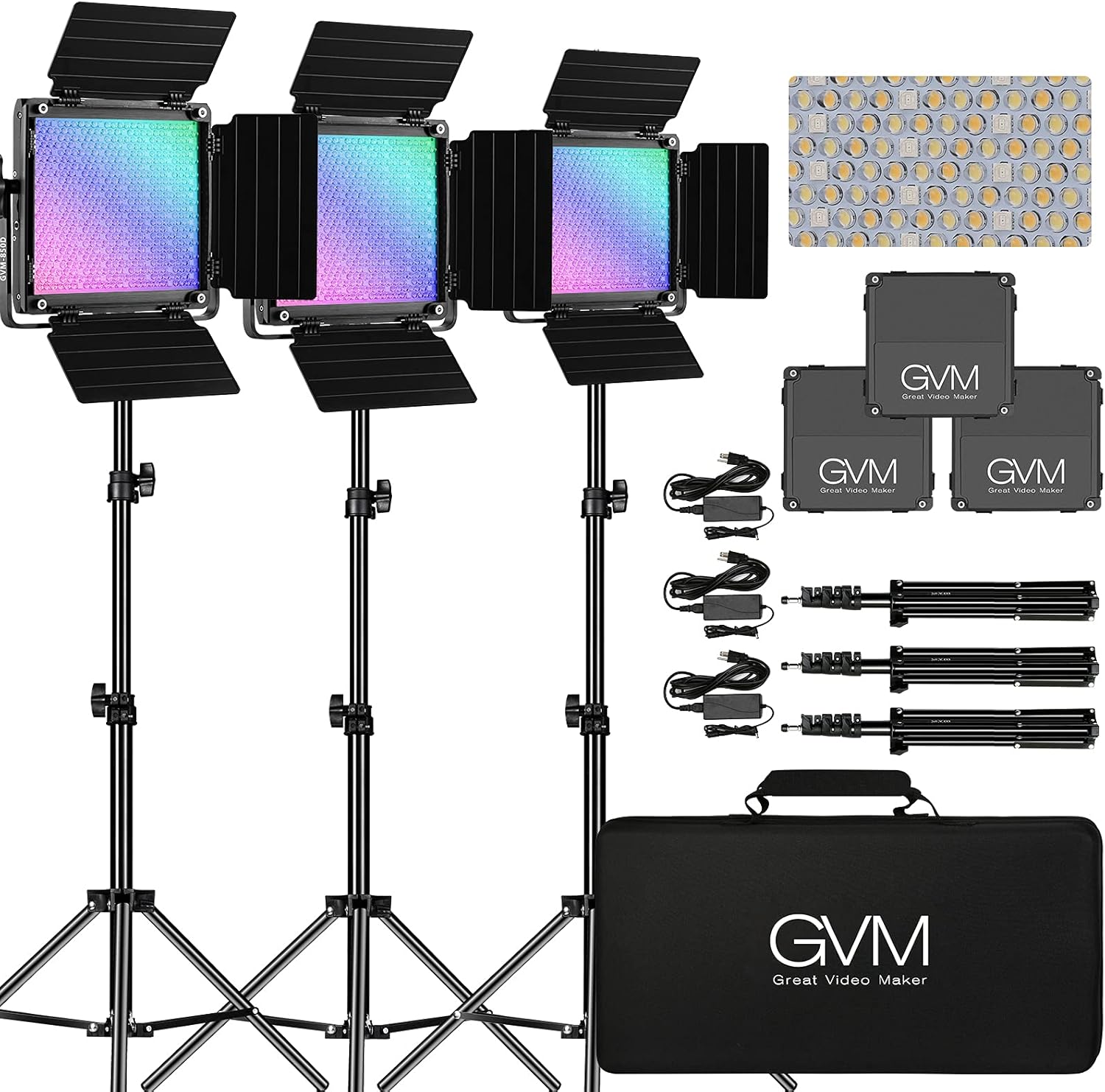 GVM RGB Video Lighting, 360&deg;Full Color Led Video Light Kit with APP Control, 3 Packs 850D PRO Photography Lighting Kit CRI 97+ for Web Conference, YouTube, Gaming, Zoom, Aluminum Alloy Shell