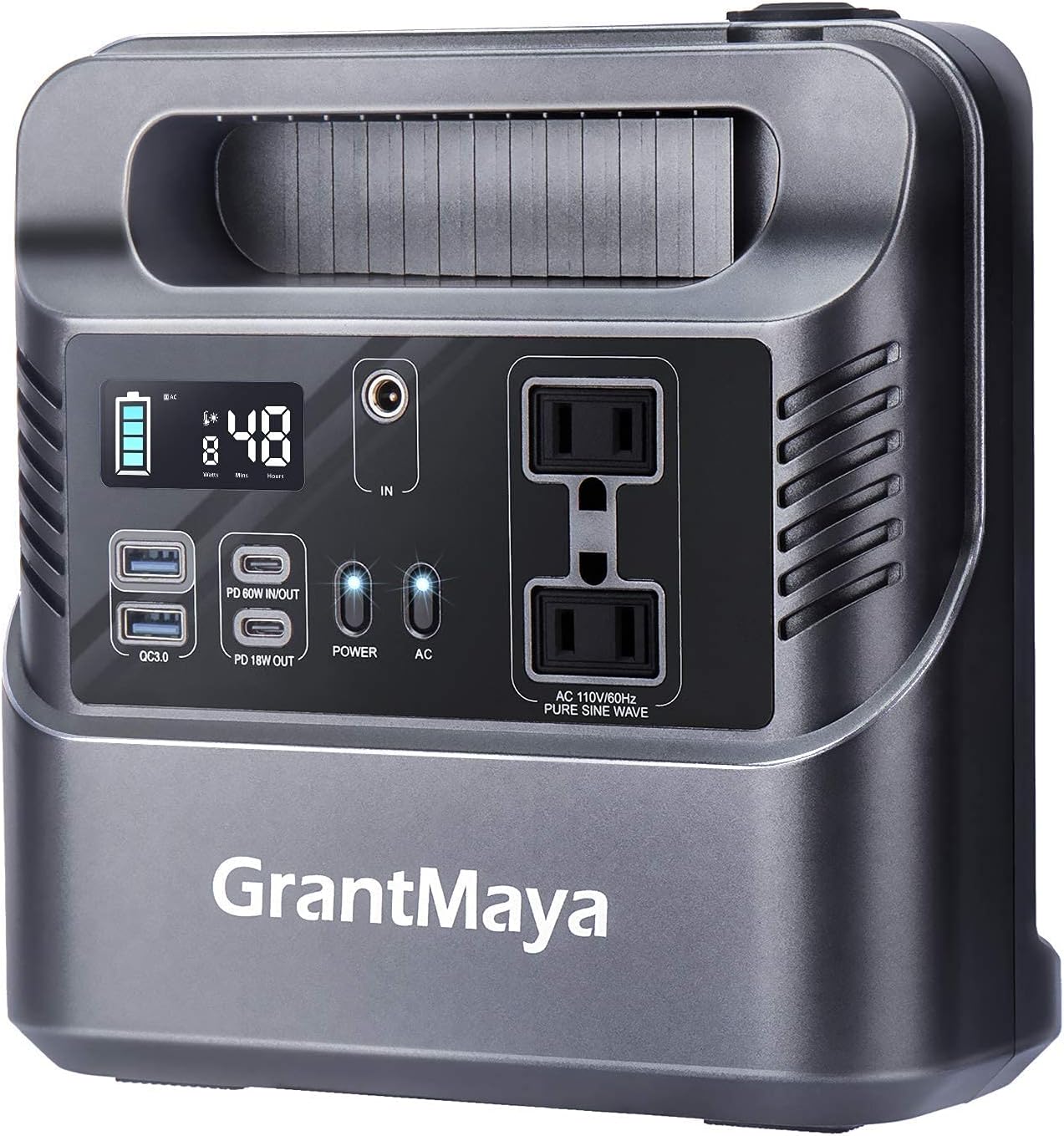 330W Portable Power Station, GrantMaya 288Wh 80000mAh Portable Generator Backup Battery with 110V Pure Sine Wave AC Outlet 60W PD QC3.0 USB Car Socket Flashlight for Camping CPAP Emergency Hurricane