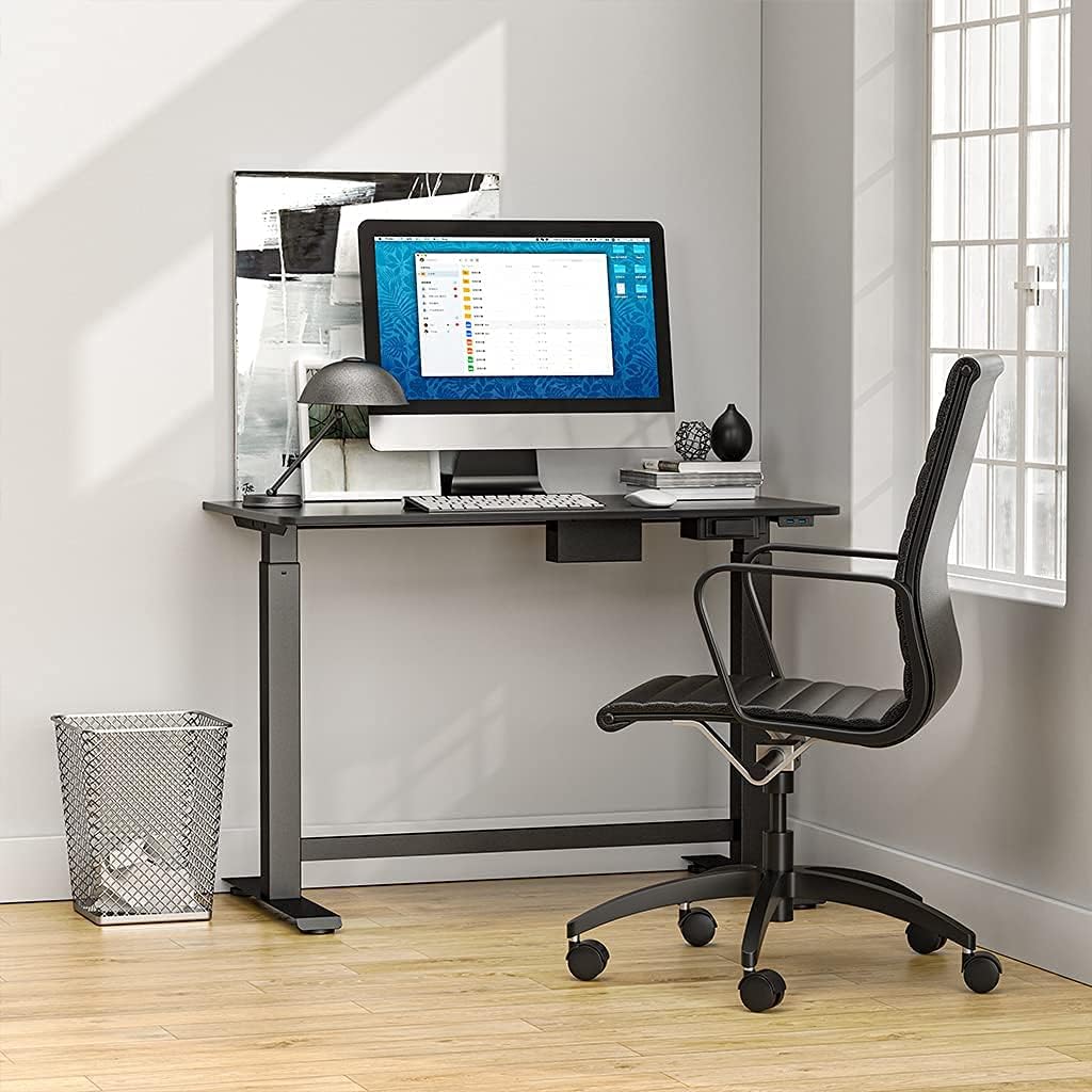 IFOYO Electric Standing Desk, Mobile Pneumatic Laptop Desk with Electric 28.7’’ to 41.3’’ Adjustable Height Computer Desk Convenient Computer Workstation Desk for Home Office, Black Double Top