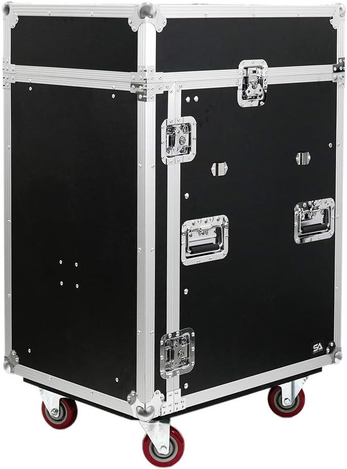 Seismic Audio - SA-PTR-14UCT - 14 Space Pro Audio DJ Road Rack Case with DJ Work Table & Casters - Pro Tour Grade