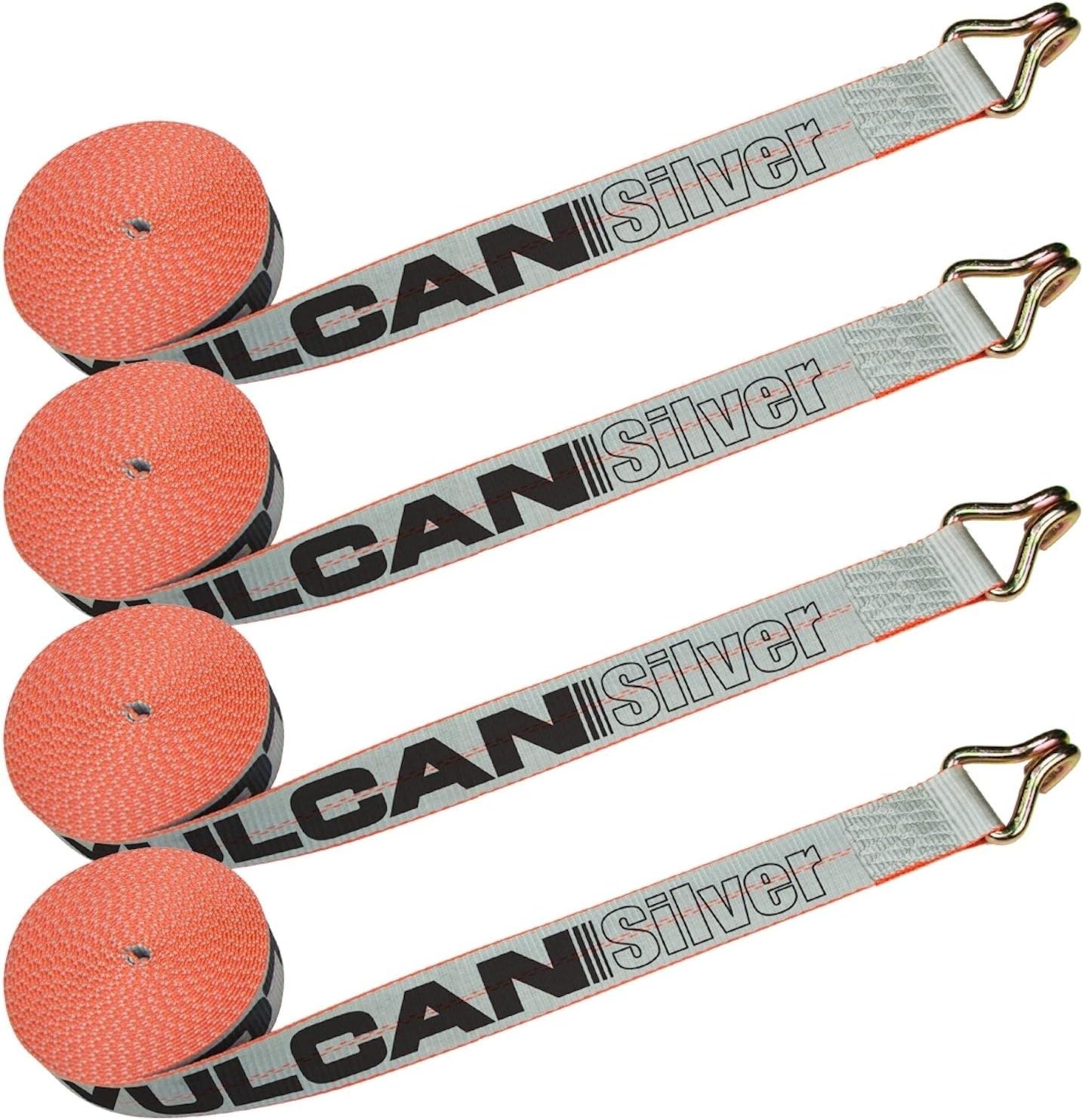 VULCAN Winch Strap with Wire Hook - 2 Inch x 30 Foot, 4 Pack - Silver Series - 3,300 Pound Safe Working Load Pack of 2