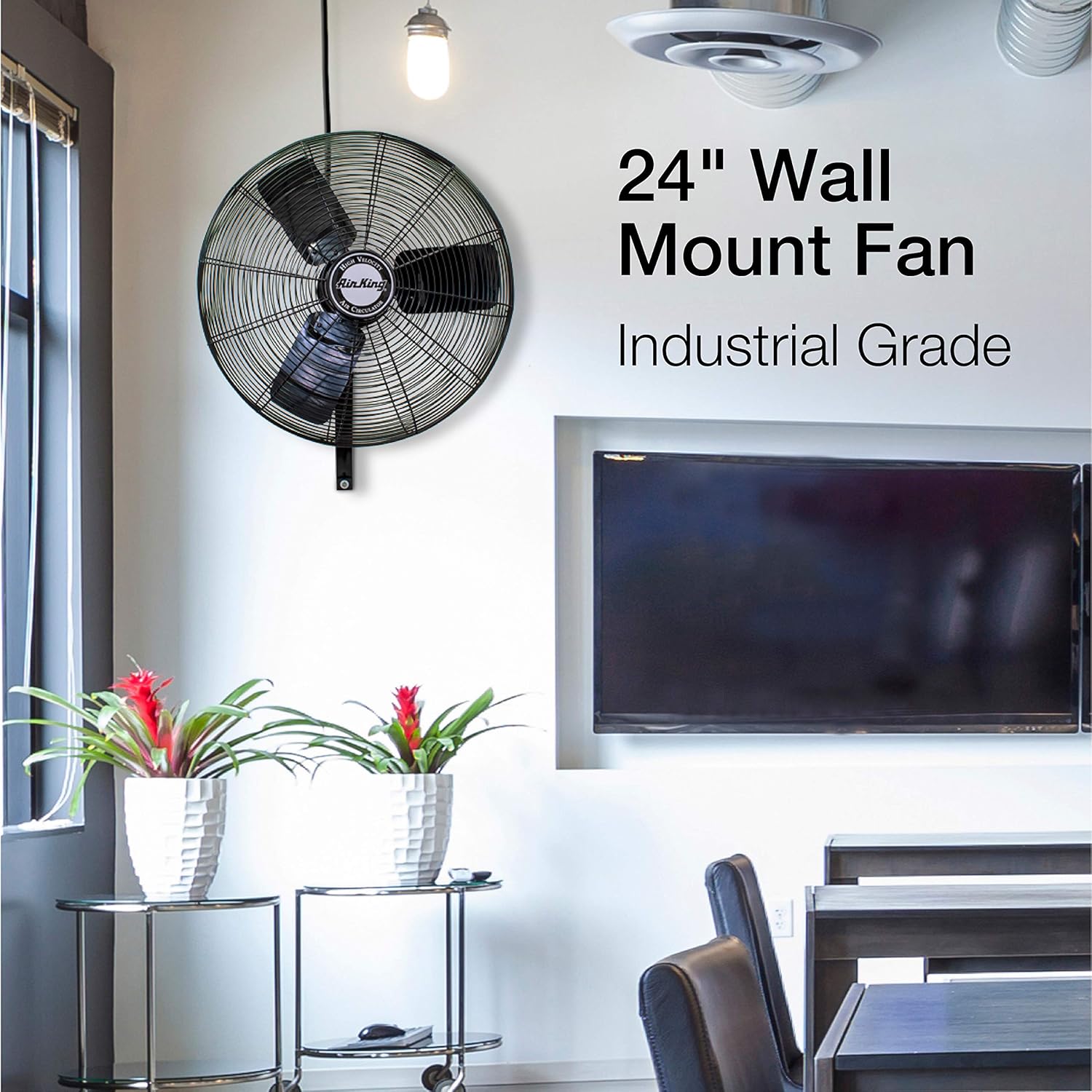 Air King 9025 24-Inch Industrial Grade Oscillating Wall Mount Fan , Black