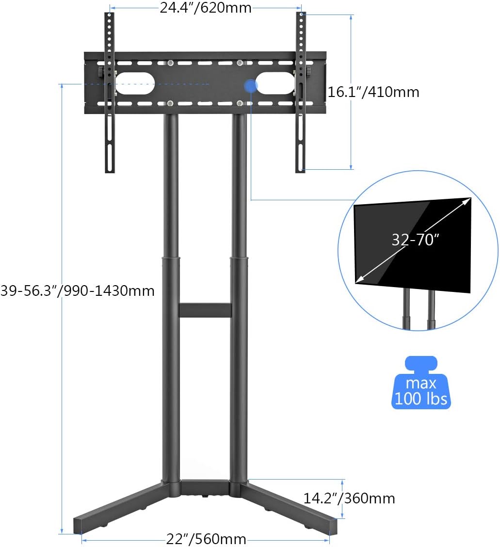 Suptek TV Floor Stand Against The Wall for 32-70 inch TVs LED LCD Screens Height Adjustable TV Cart (ML5273-2) Pack of 2