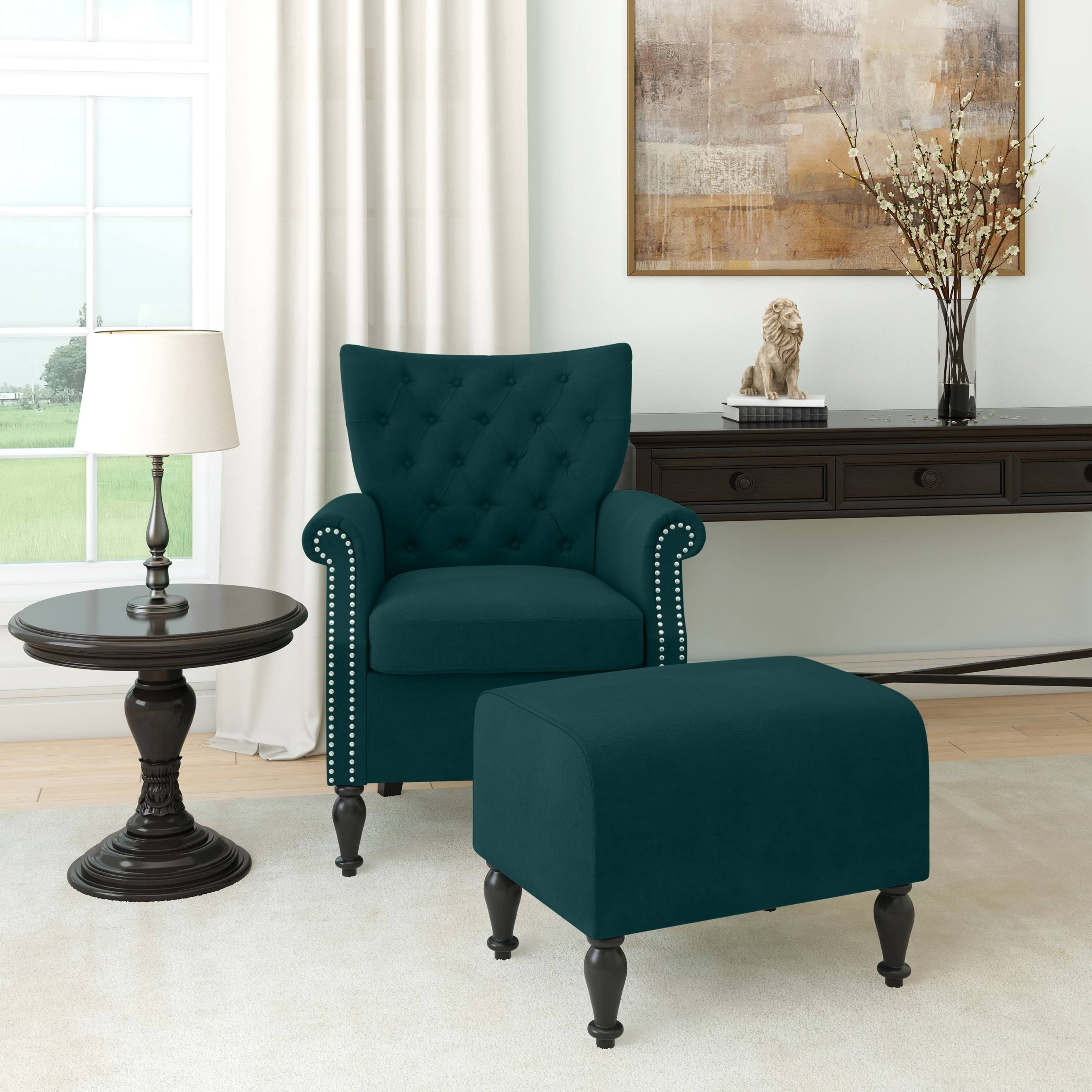 Khaleesi Roll-Arm Chair and Ottoman, Black