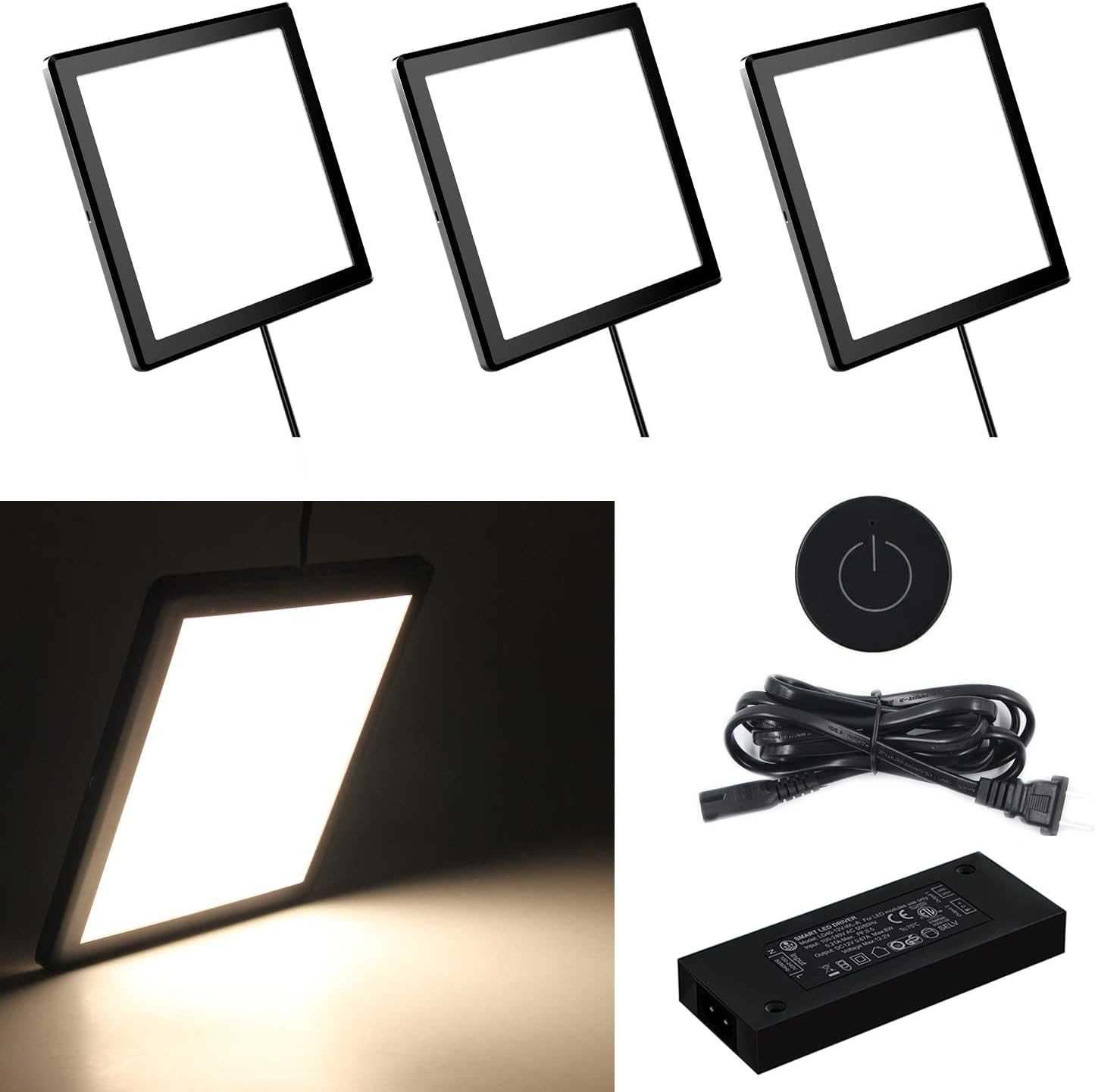 VST Under Cabinet Mini Panel Lighting 3PCS 3.94inch 12V 2.5W(Total 7.5W) with Wireless Dimmer Switch, Surface Mount Puck Light for Kitchen Van Truck Car Galley Downlight ( Round Black4000K)