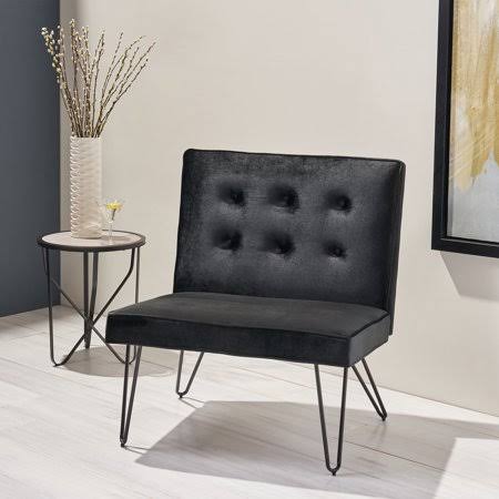 Noble House Salvador Modern Armless Velvet Chair, Black