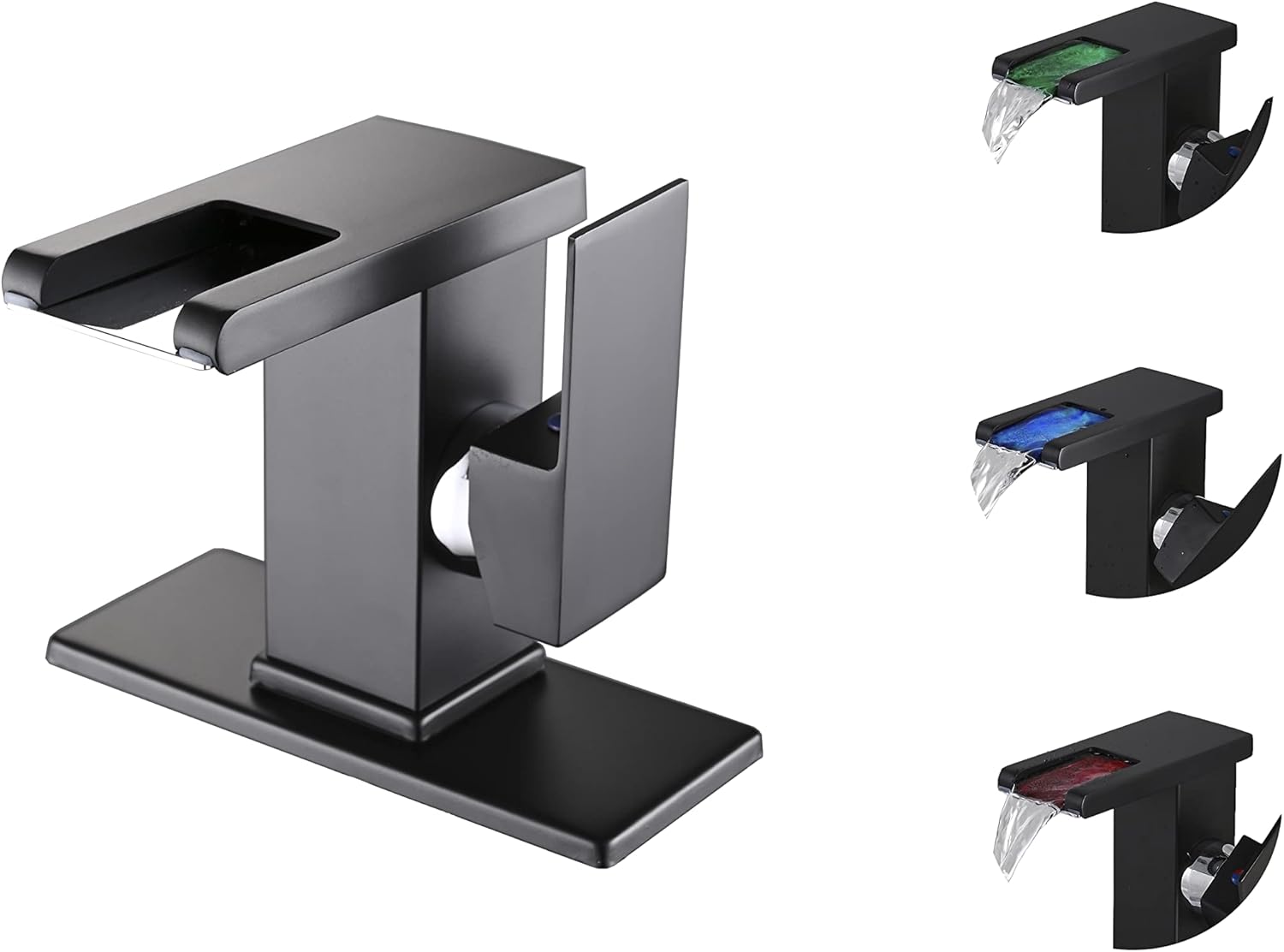 DQB Bathroom Sink Faucet LED fit Single Handle Single Hole Waterfall Spout for Bathroom,Lavatory,Vanity Brass Matte Black