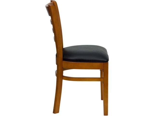 Series Ladder Back Cherry Wood Restaurant Chair - Black Vinyl Seat